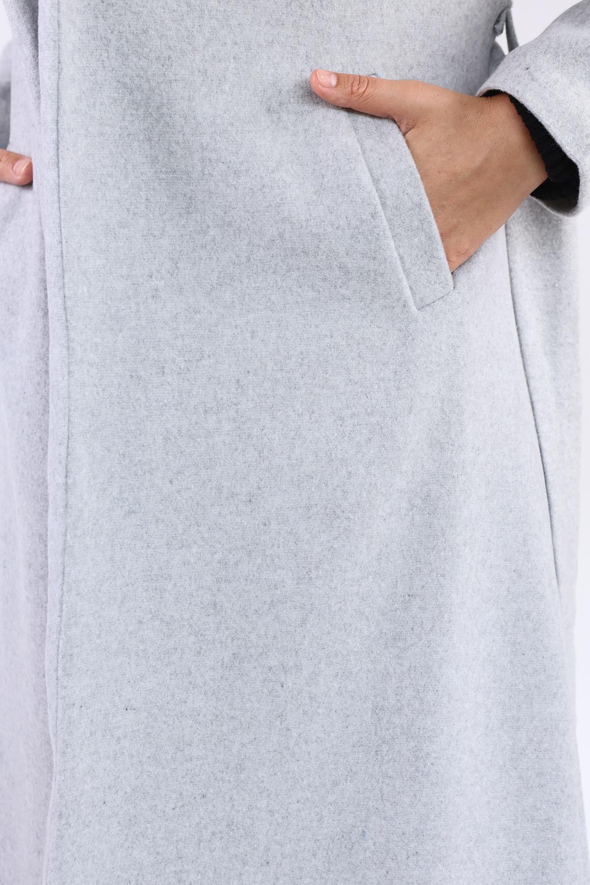 Gri Geniş Spor Yaka Kaban 3023A - 9