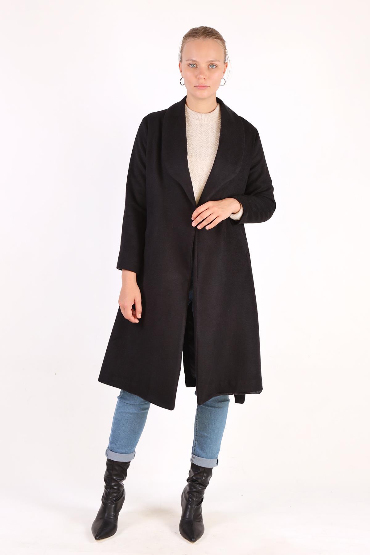 3023A Geniş Spor Yaka Kaban Siyah - 5