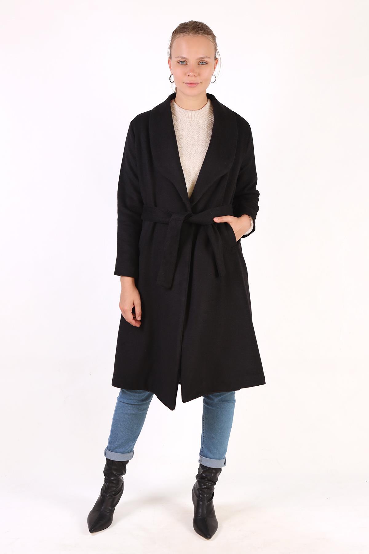 Siyah Geniş Spor Yaka Kaban 3023A - RAYS