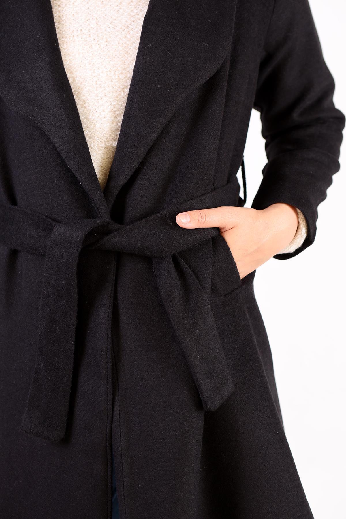 Siyah Geniş Spor Yaka Kaban 3023A - 6