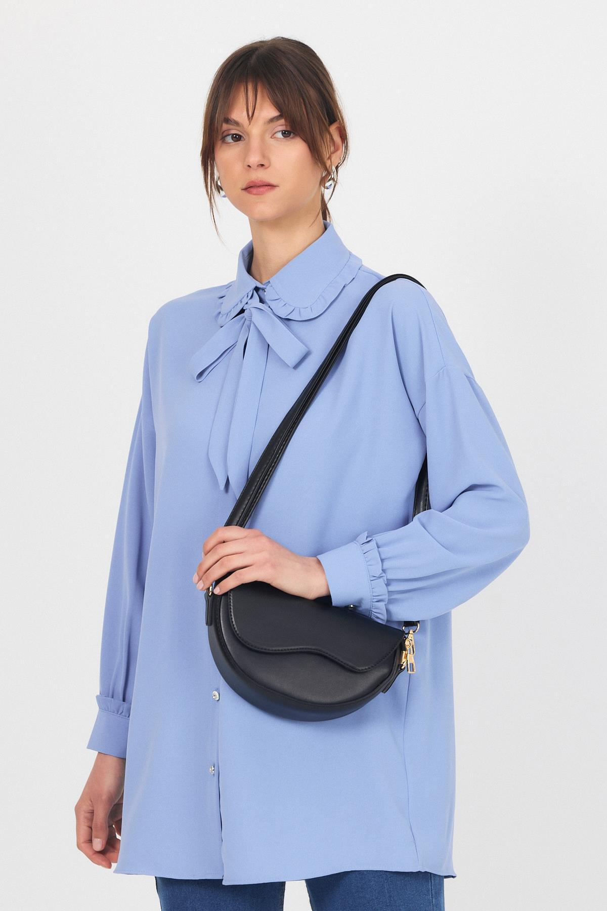 Siyah Kapak Detay Omuz Çantası 3024 - 1