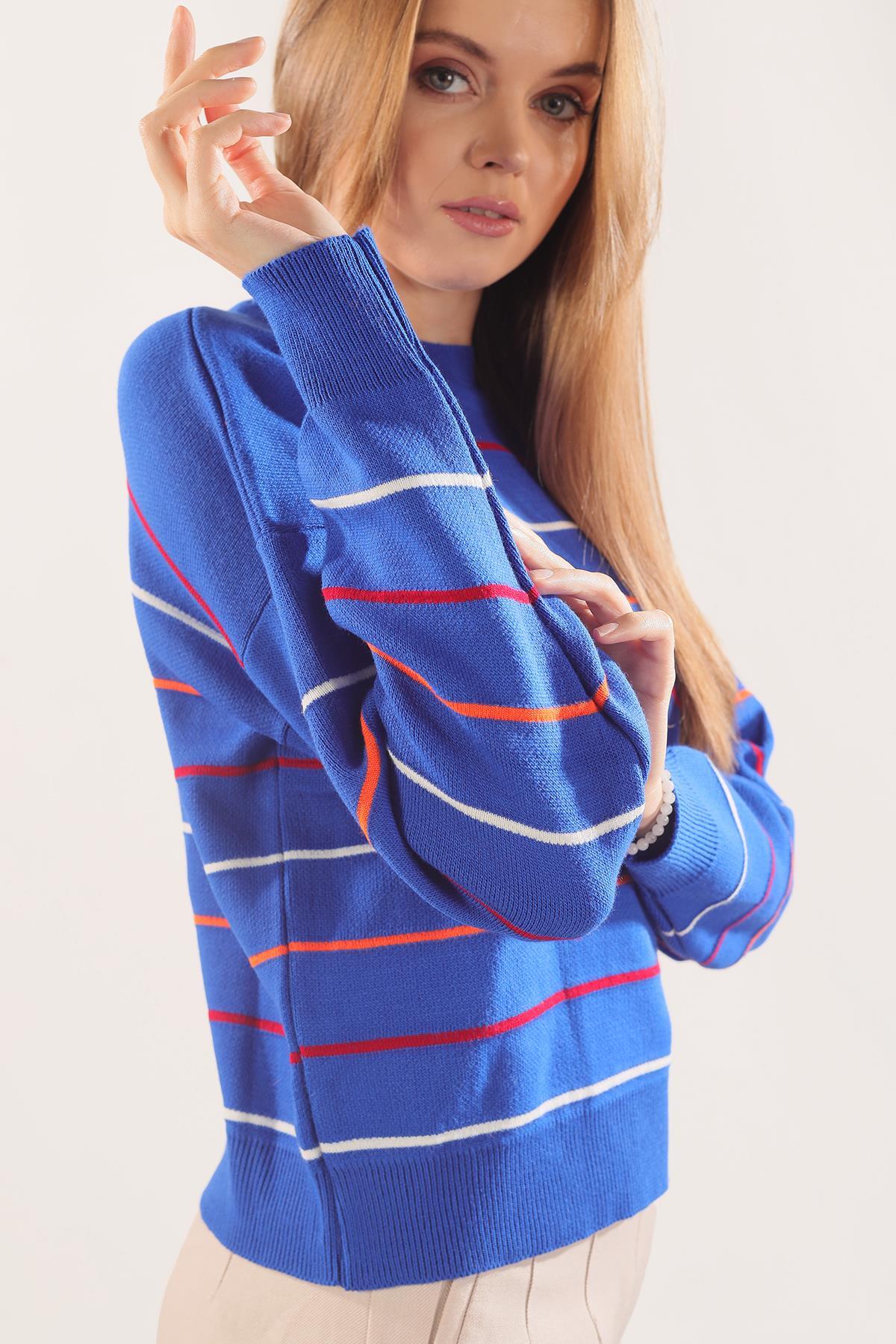 Saks Renkli Çizgili Kazak 3024 - 4