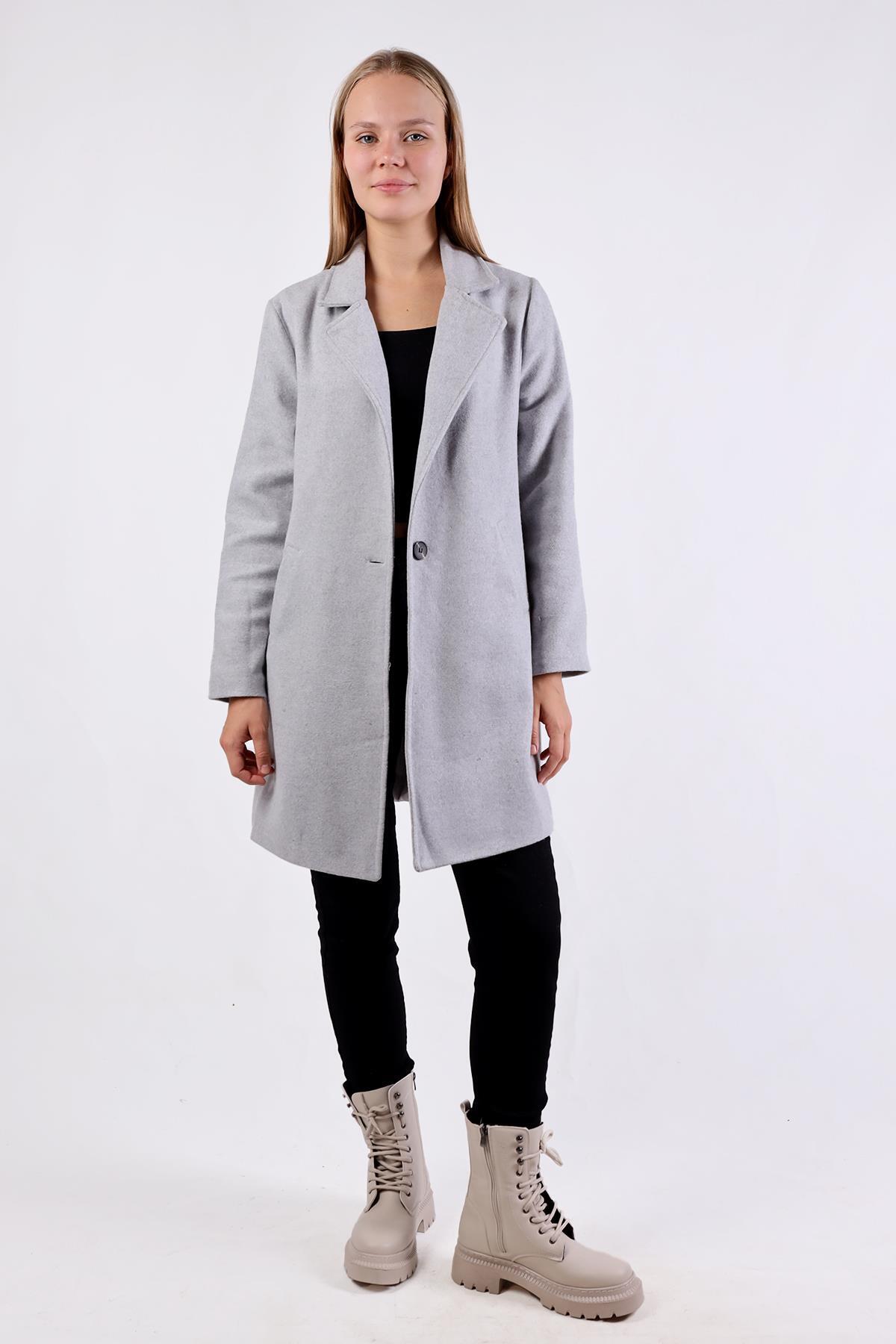 3024A Tek Düğme Klasik Kaşe Kaban Gri - 8