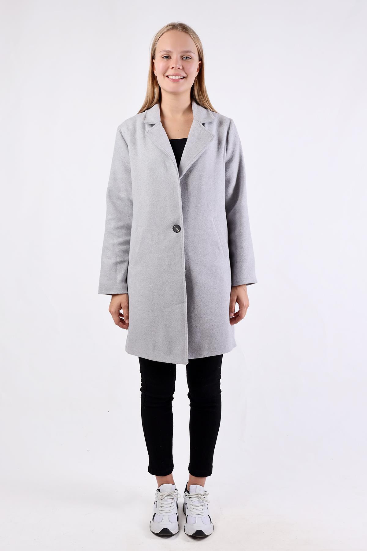 Gri Tek Düğme Klasik Kaşe Kaban 3024A - 4