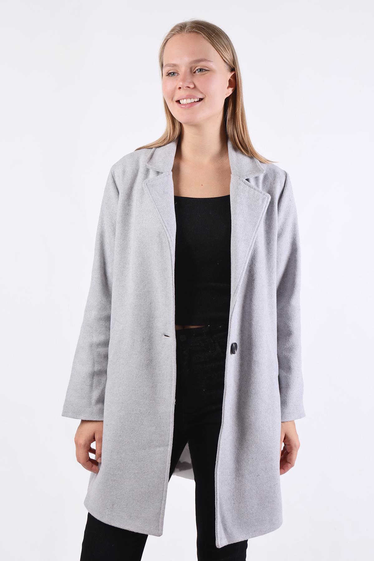 Gri Tek Düğme Klasik Kaşe Kaban 3024A - 6