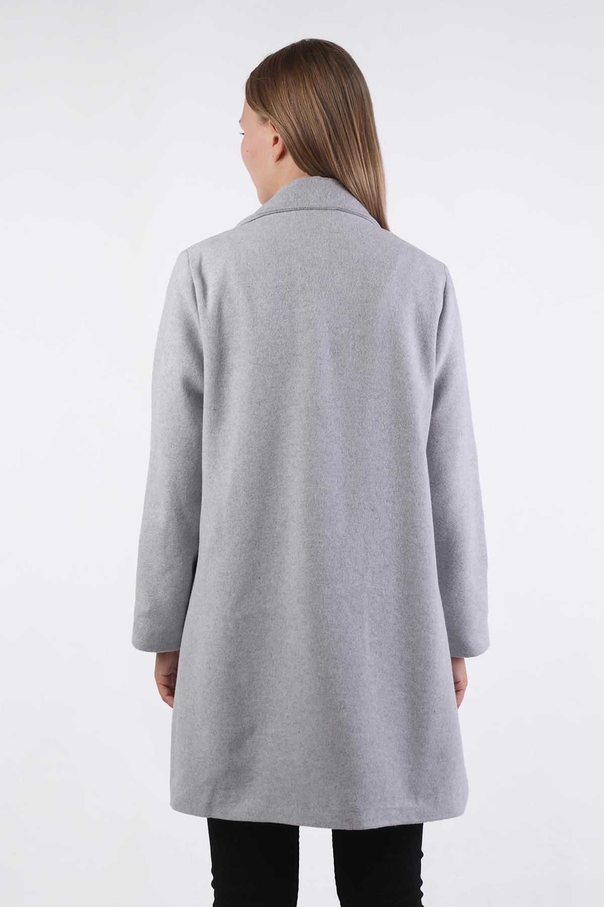 Gri Tek Düğme Klasik Kaşe Kaban 3024A - 7