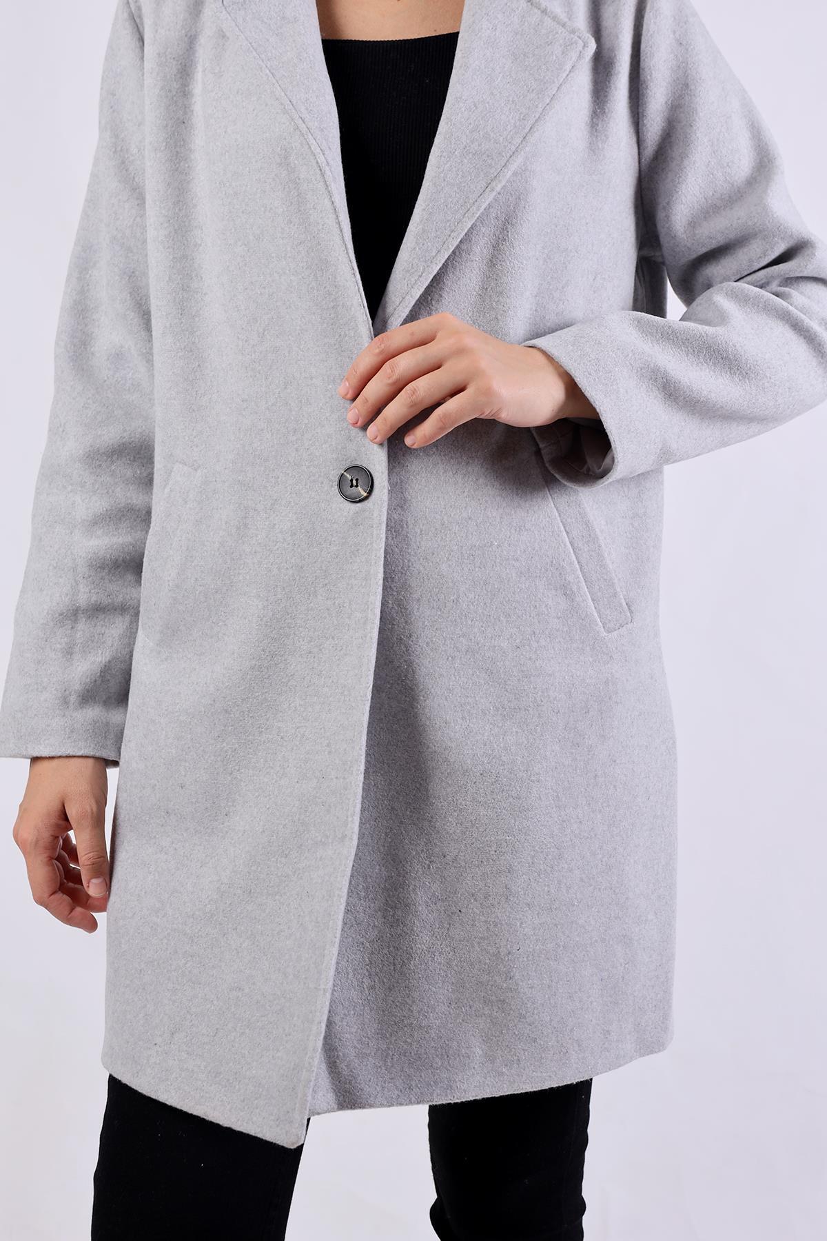 Gri Tek Düğme Klasik Kaşe Kaban 3024A - 9
