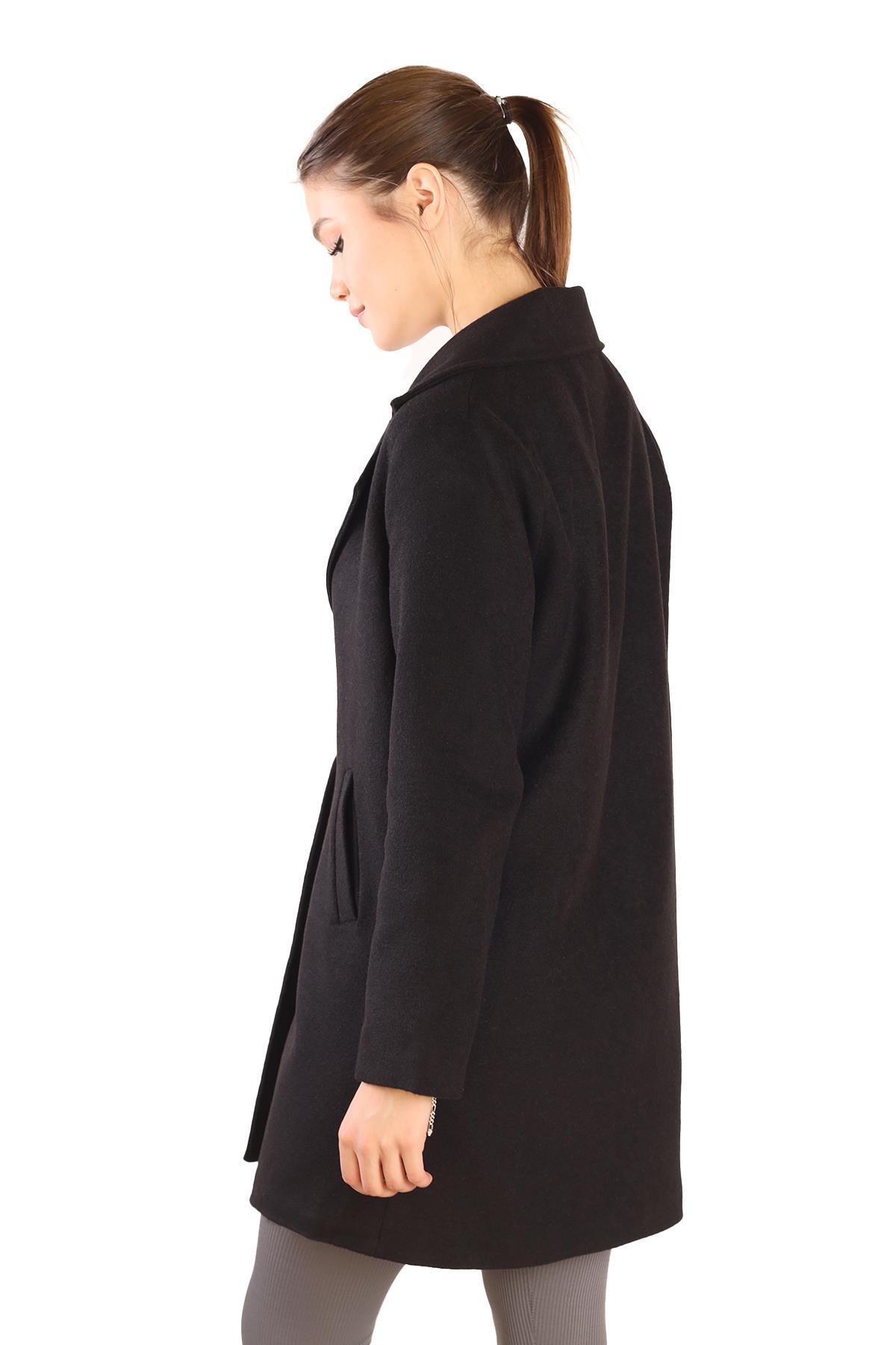 Siyah Tek Düğme Klasik Kaşe Kaban 3024A - 5