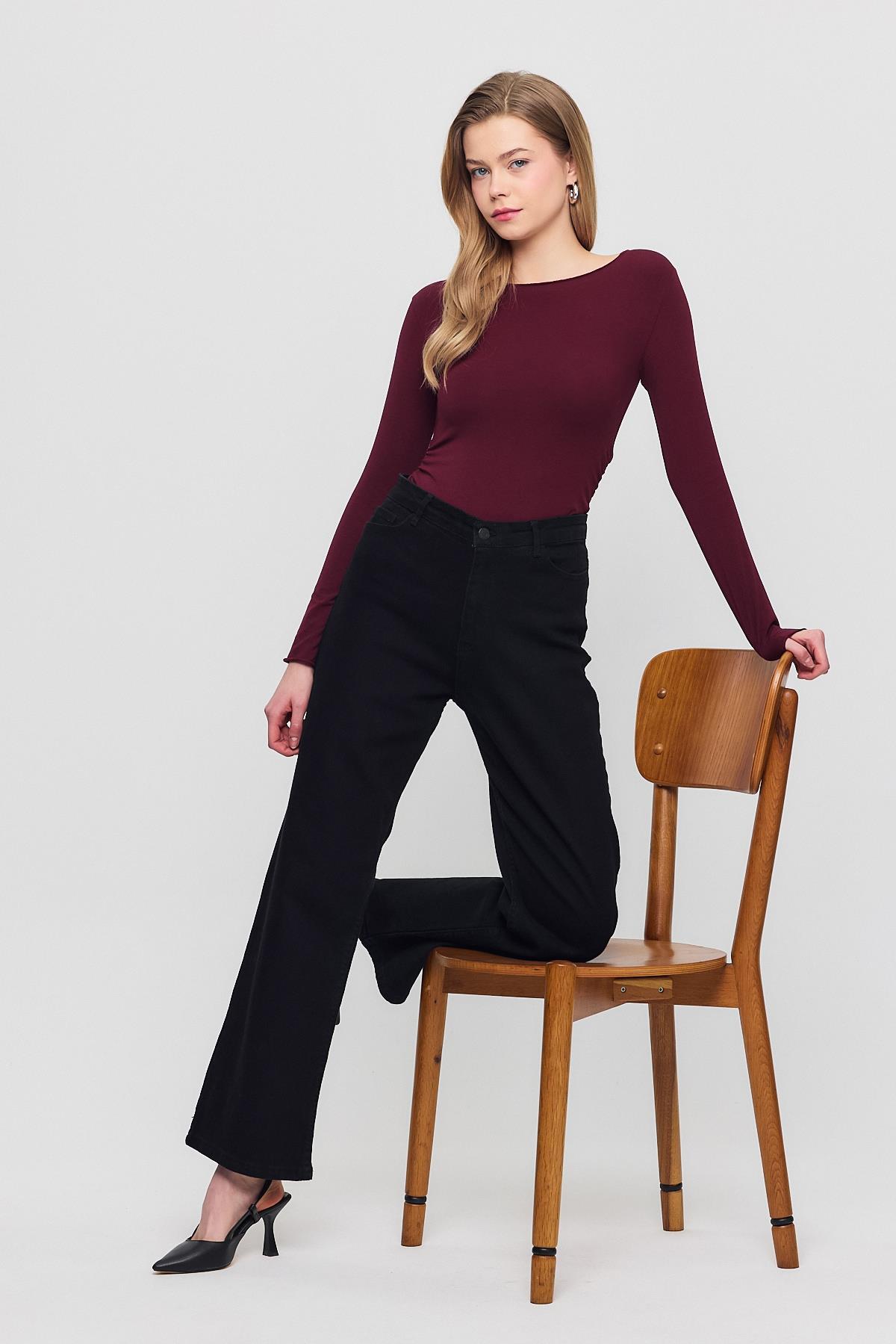 3027 Yanları Büzgülü Bluz Bordo - RAYS