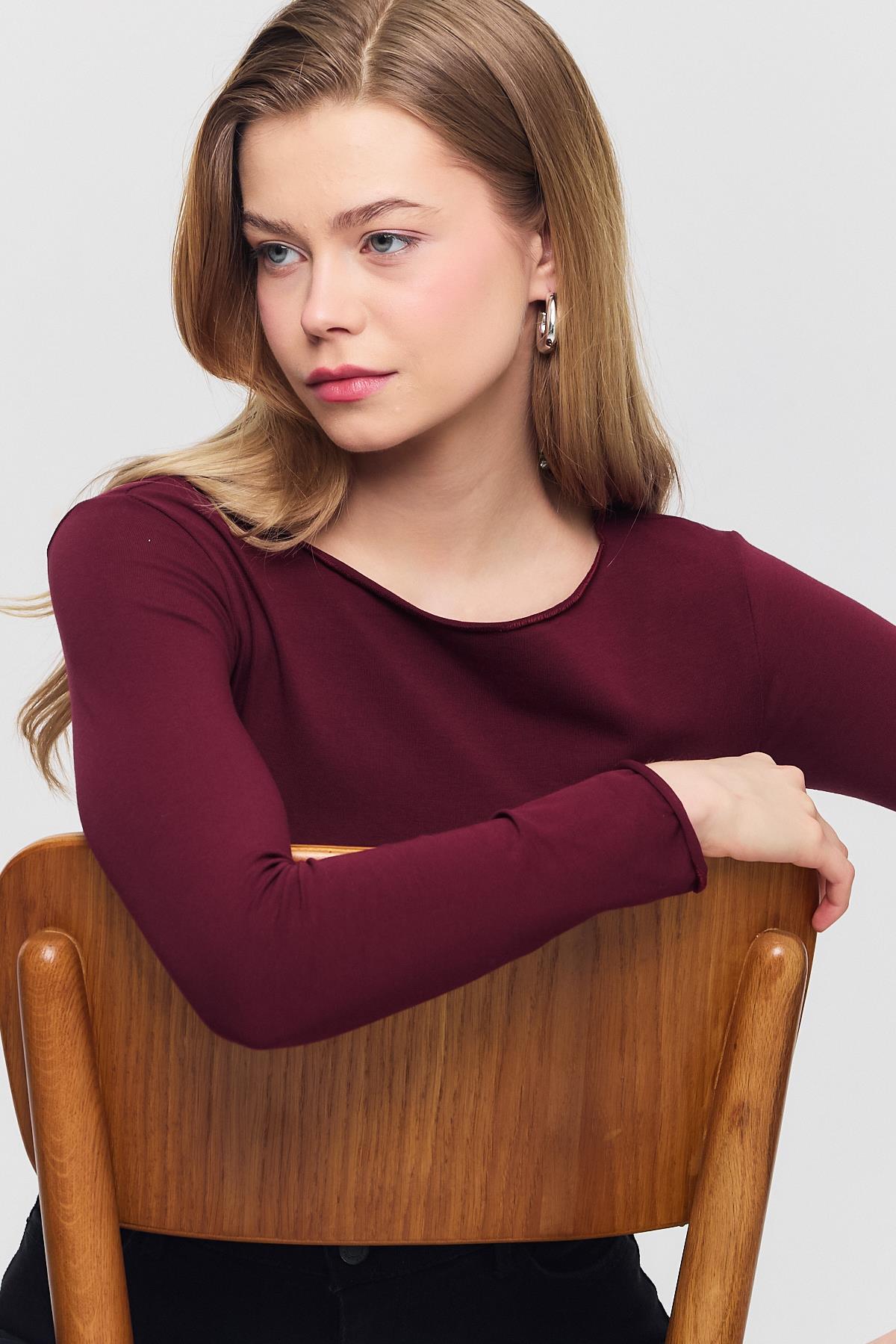 3027 Yanları Büzgülü Bluz Bordo - 4