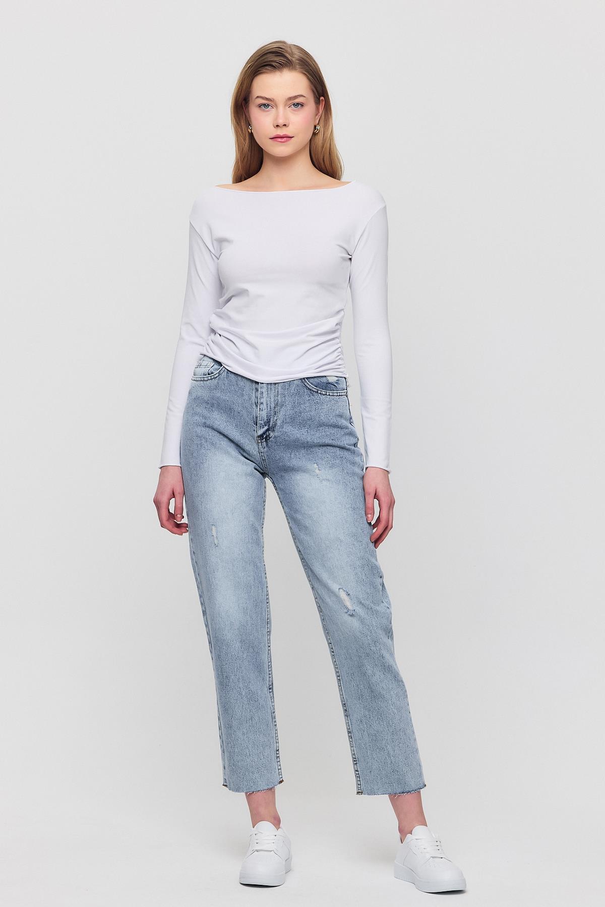 Ekru Yanları Büzgülü Bluz 3027 - 3