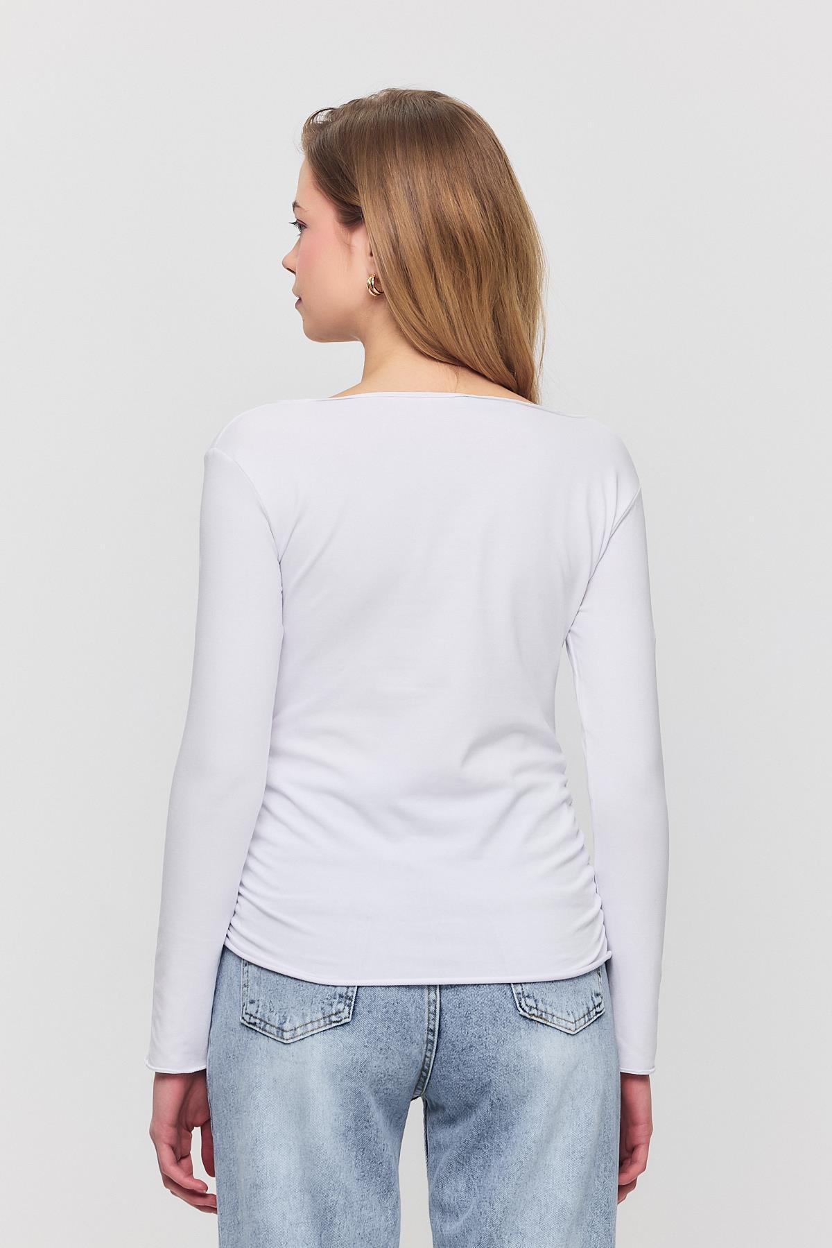 Ekru Yanları Büzgülü Bluz 3027 - 5