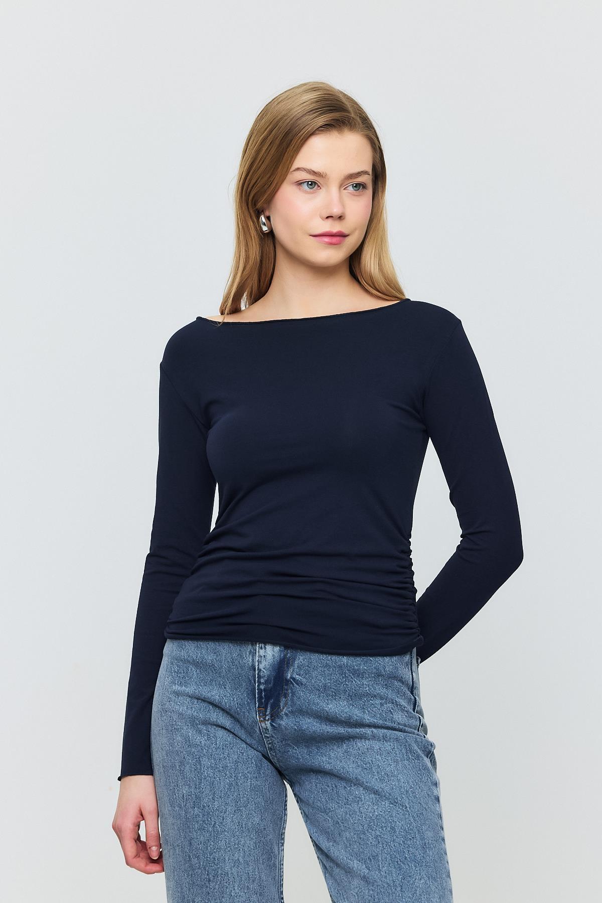 3027 Yanları Büzgülü Bluz Laci - 3