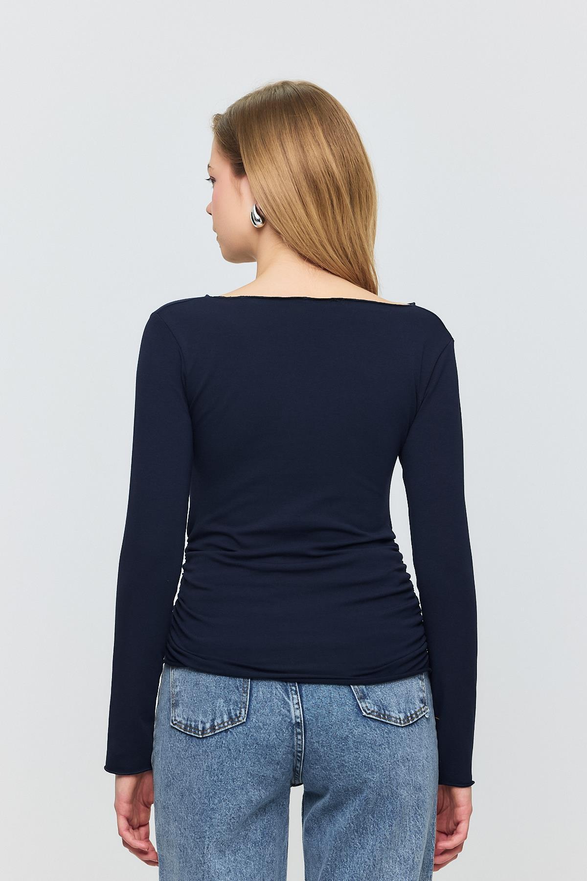 3027 Yanları Büzgülü Bluz Laci - 5