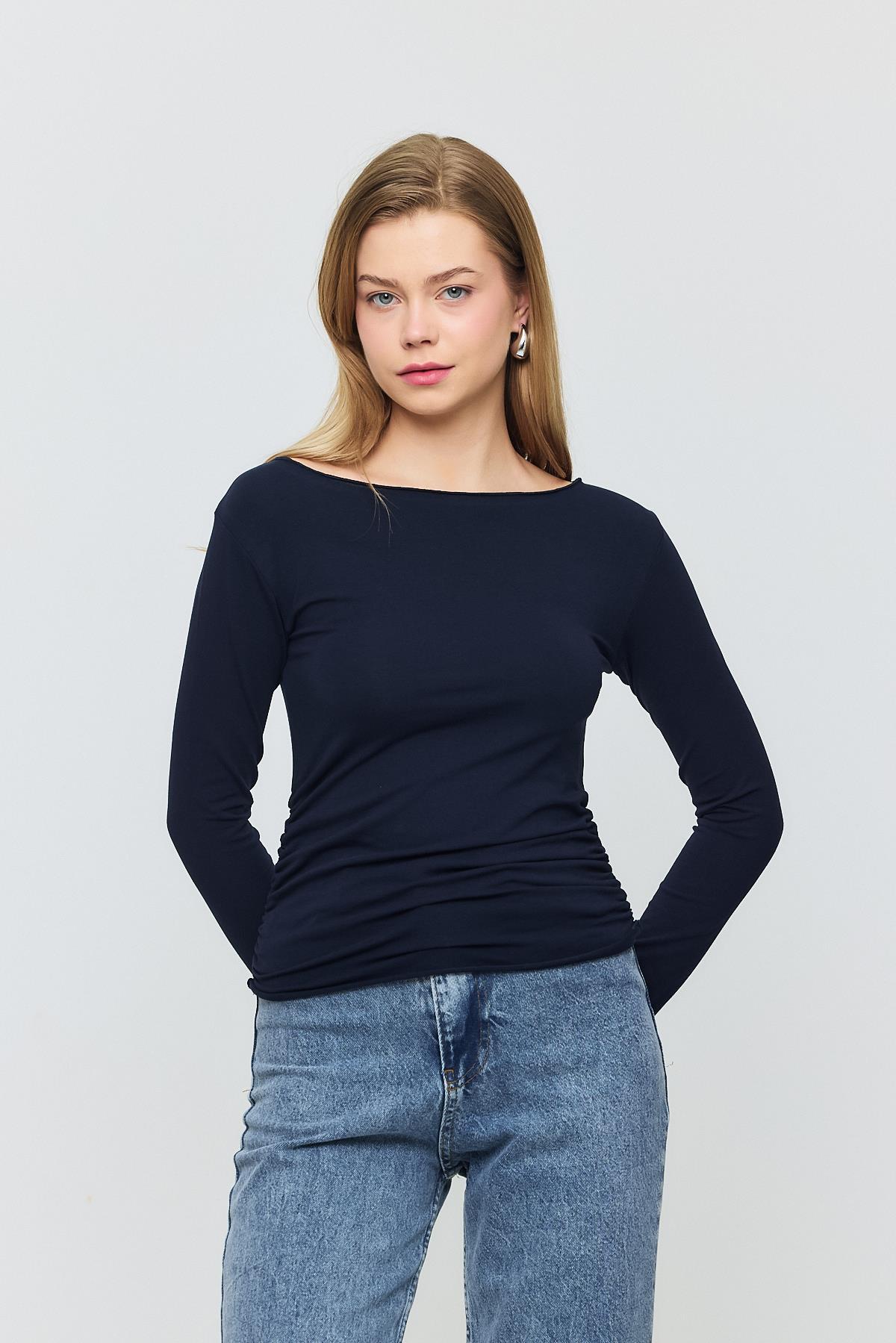 3027 Yanları Büzgülü Bluz Laci - 7