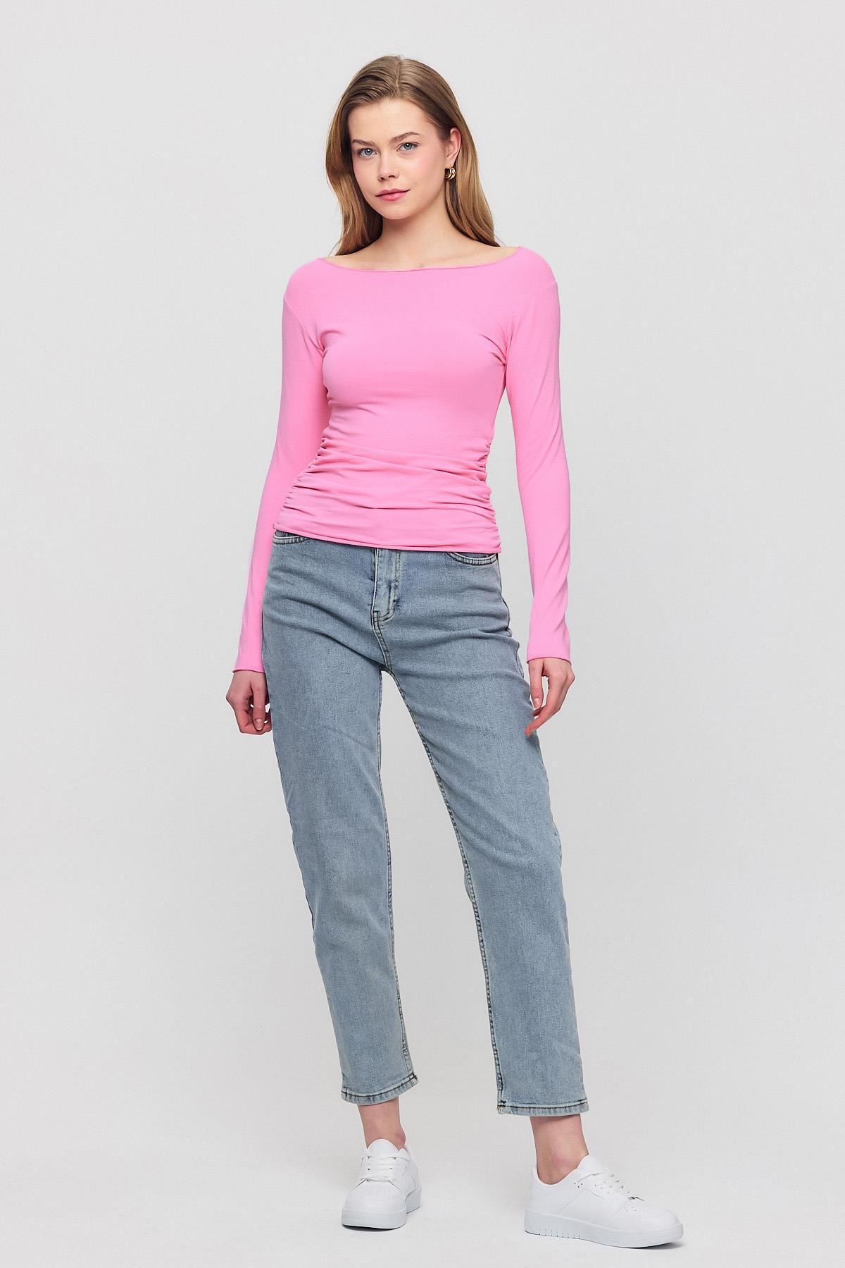 3027 Yanları Büzgülü Bluz Pembe - 3