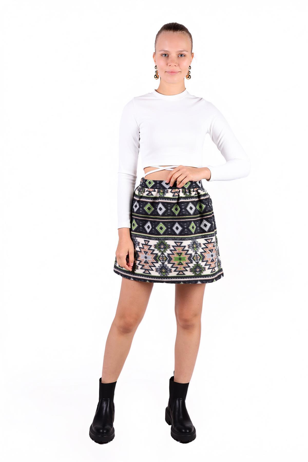 3027A Desenli Etek Siyah 