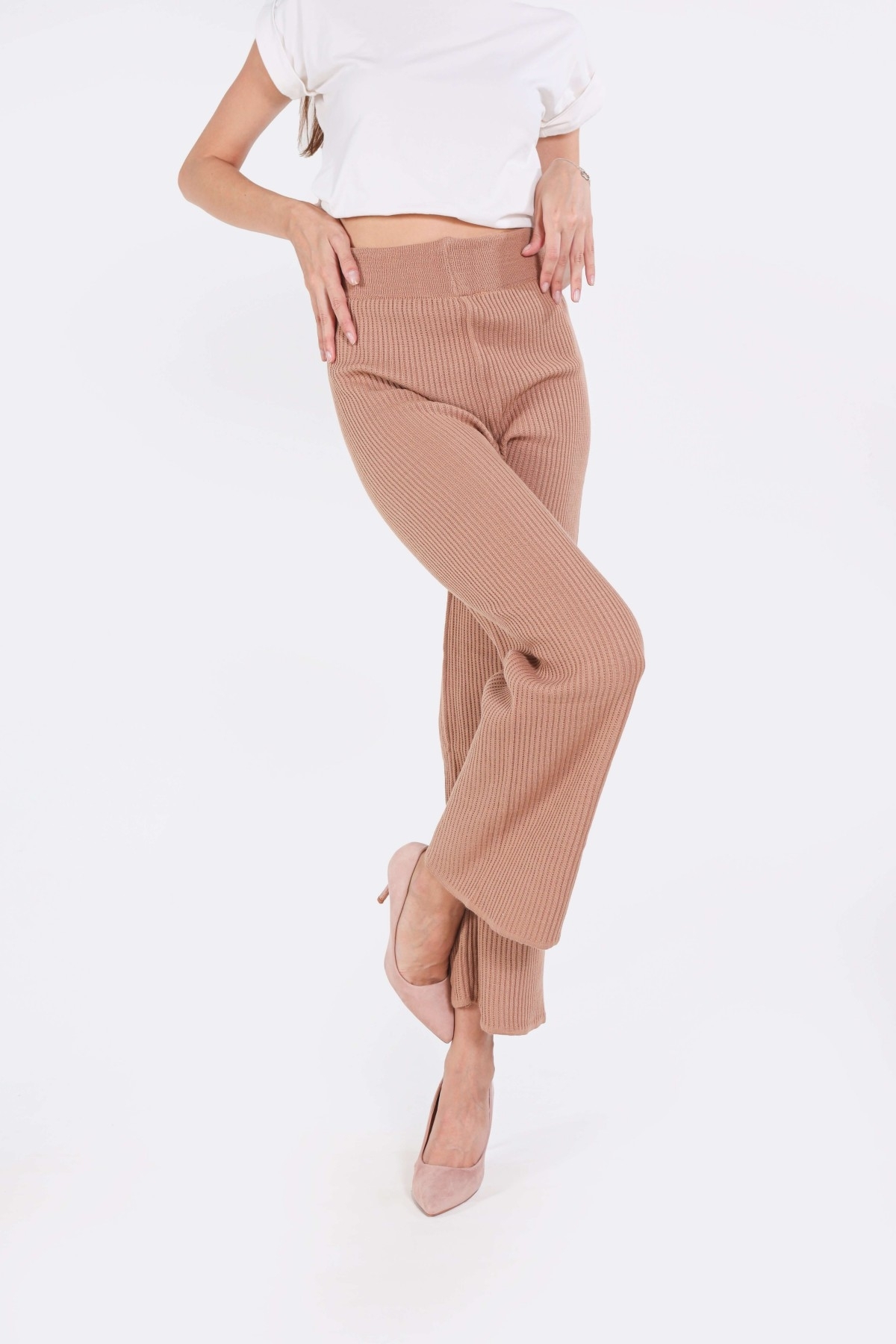 Camel Geniş Paça Triko Pantolon 3028 - 2