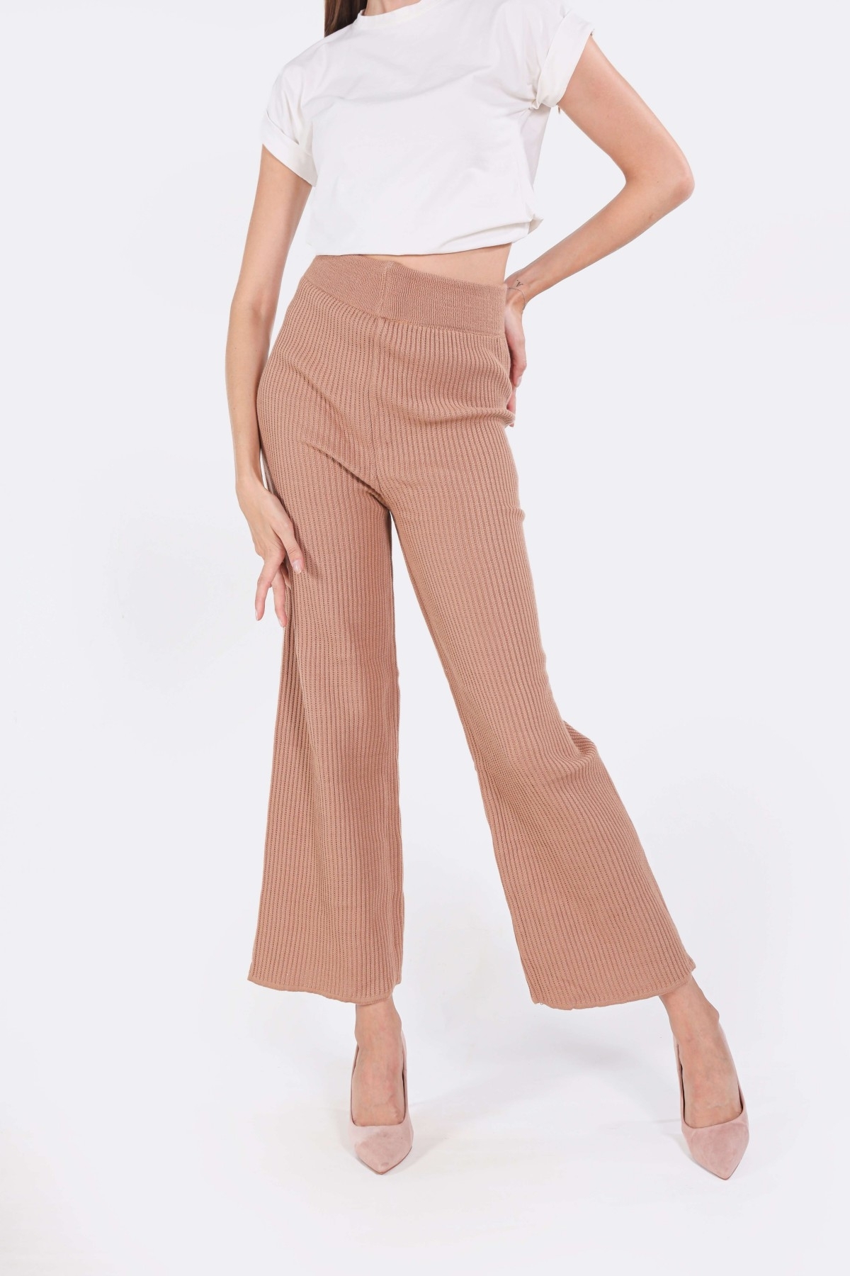Camel Geniş Paça Triko Pantolon 3028 - 1