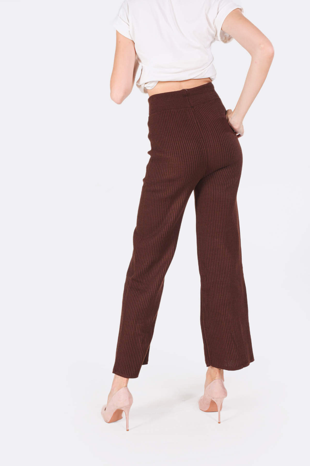 Acı Kahve Geniş Paça Triko Pantolon 3028 - 2