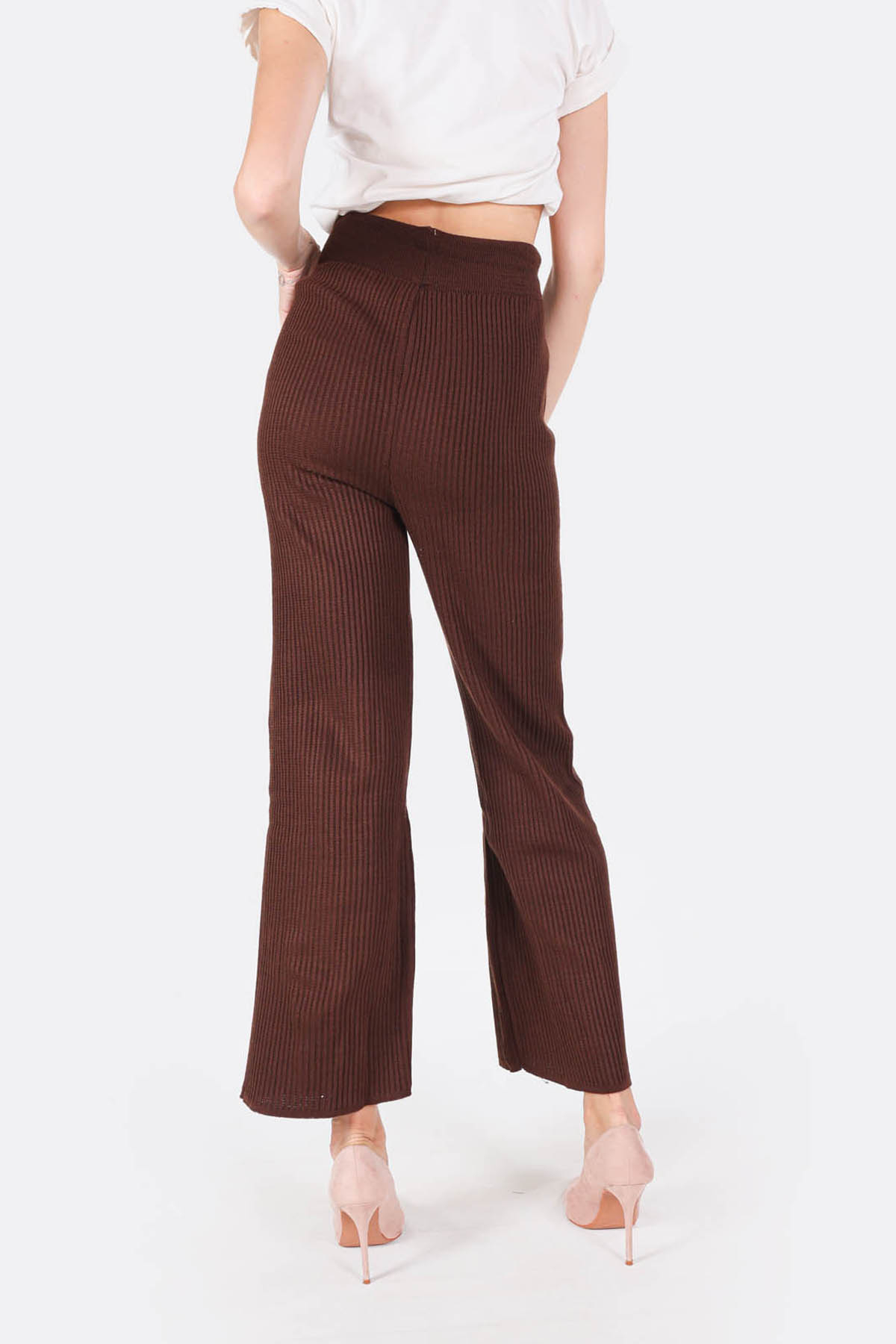 Acı Kahve Geniş Paça Triko Pantolon 3028 - 3