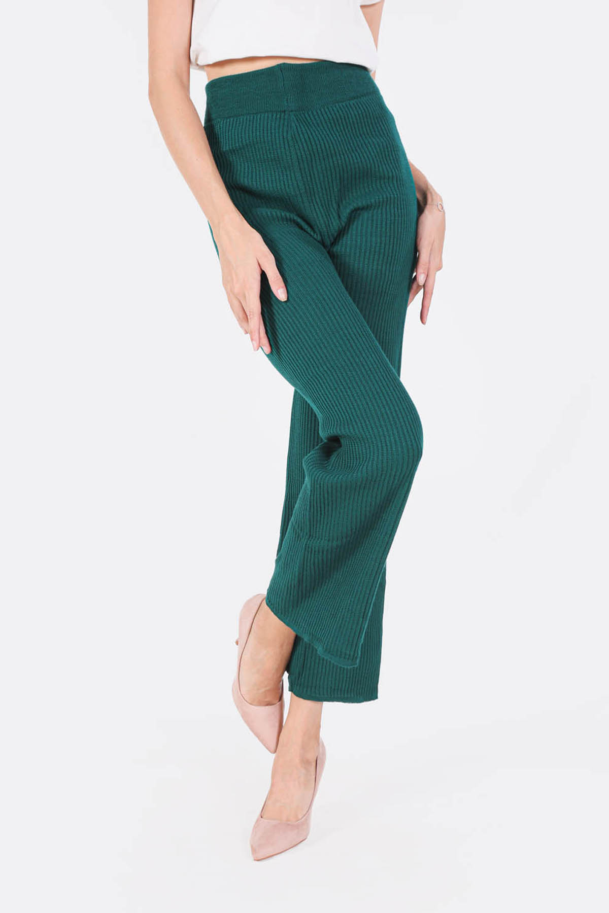 3028 Geniş Paça Triko Pantolon Nefti - 2