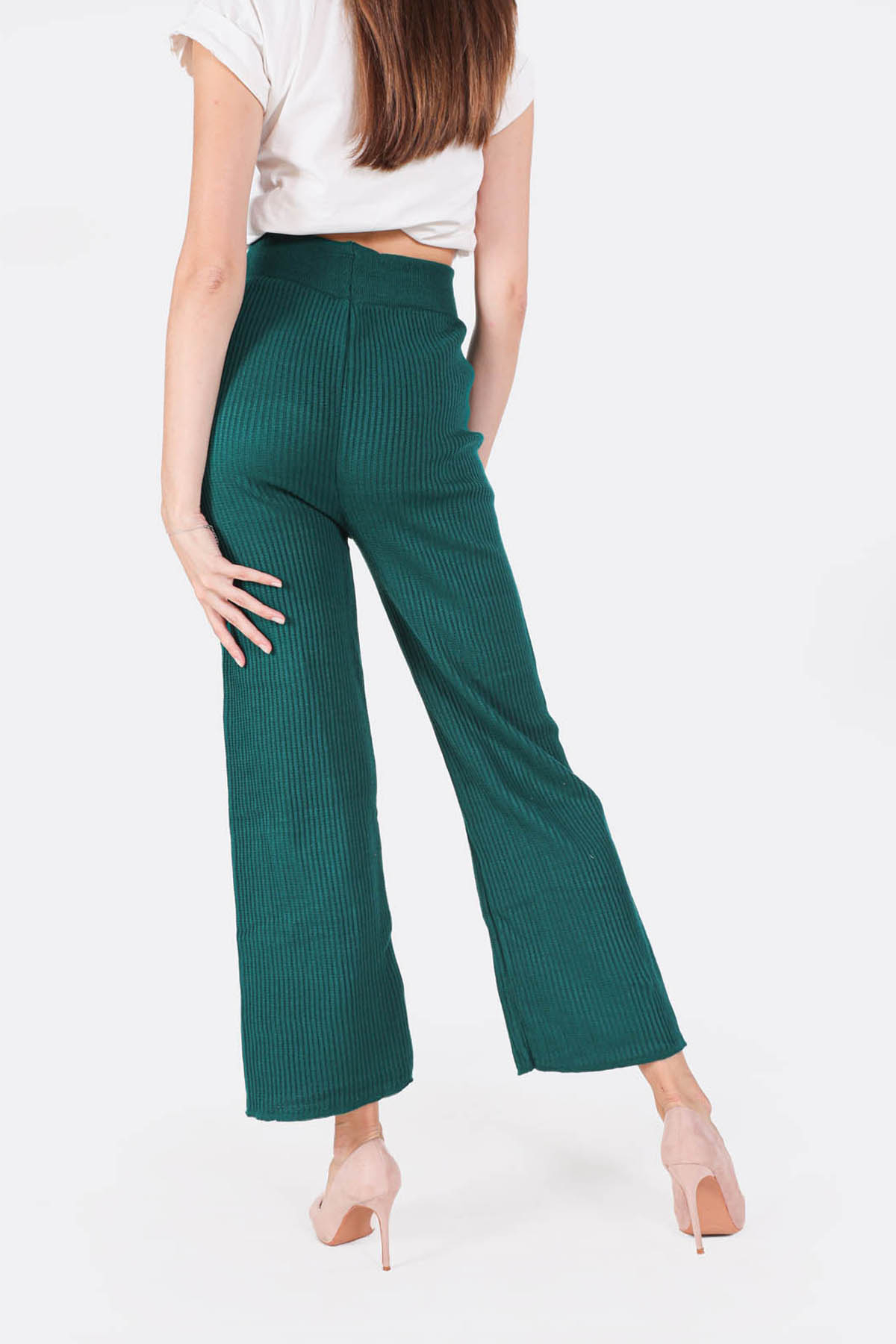 3028 Geniş Paça Triko Pantolon Nefti - 5