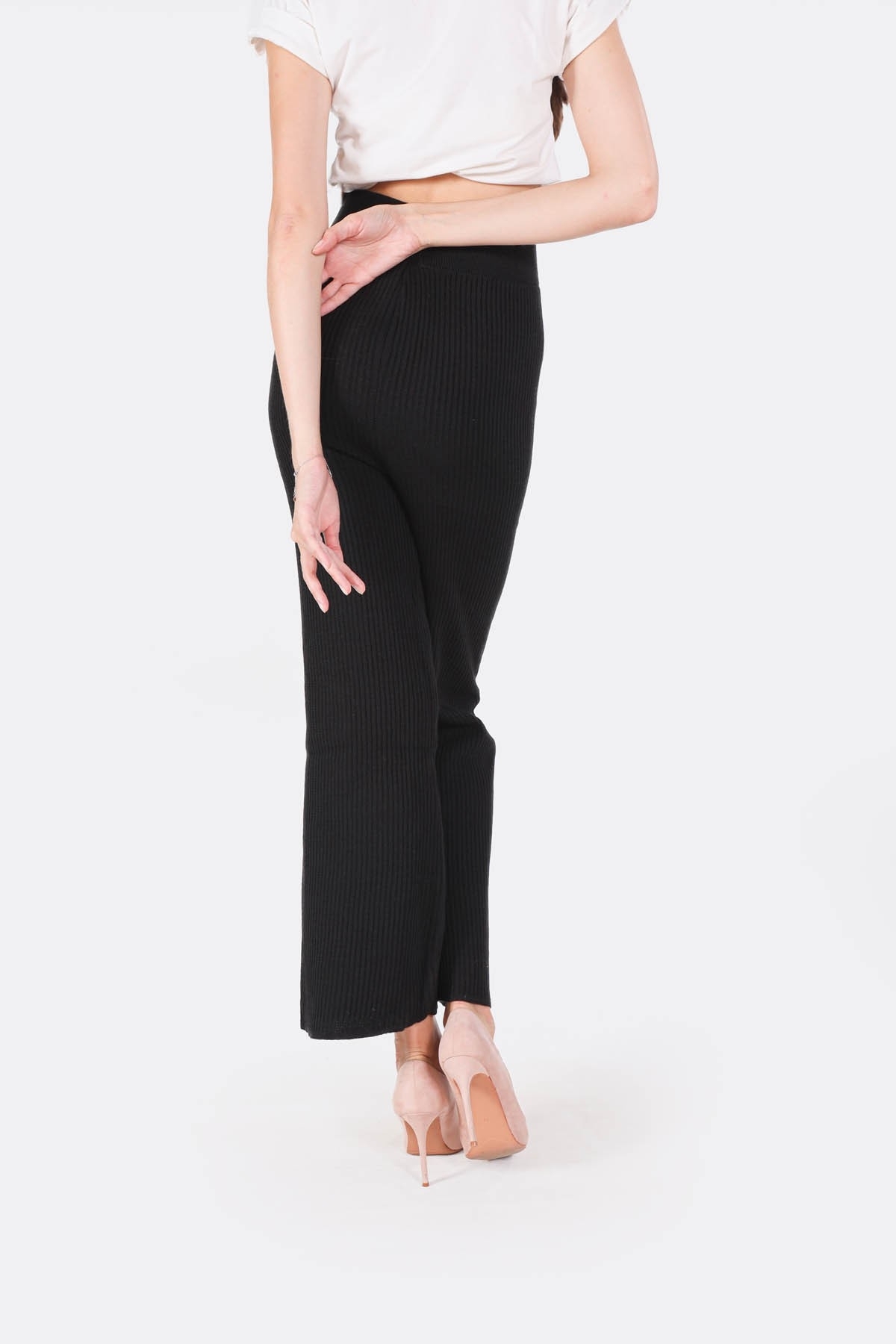 Siyah Geniş Paça Triko Pantolon 3028 - 4