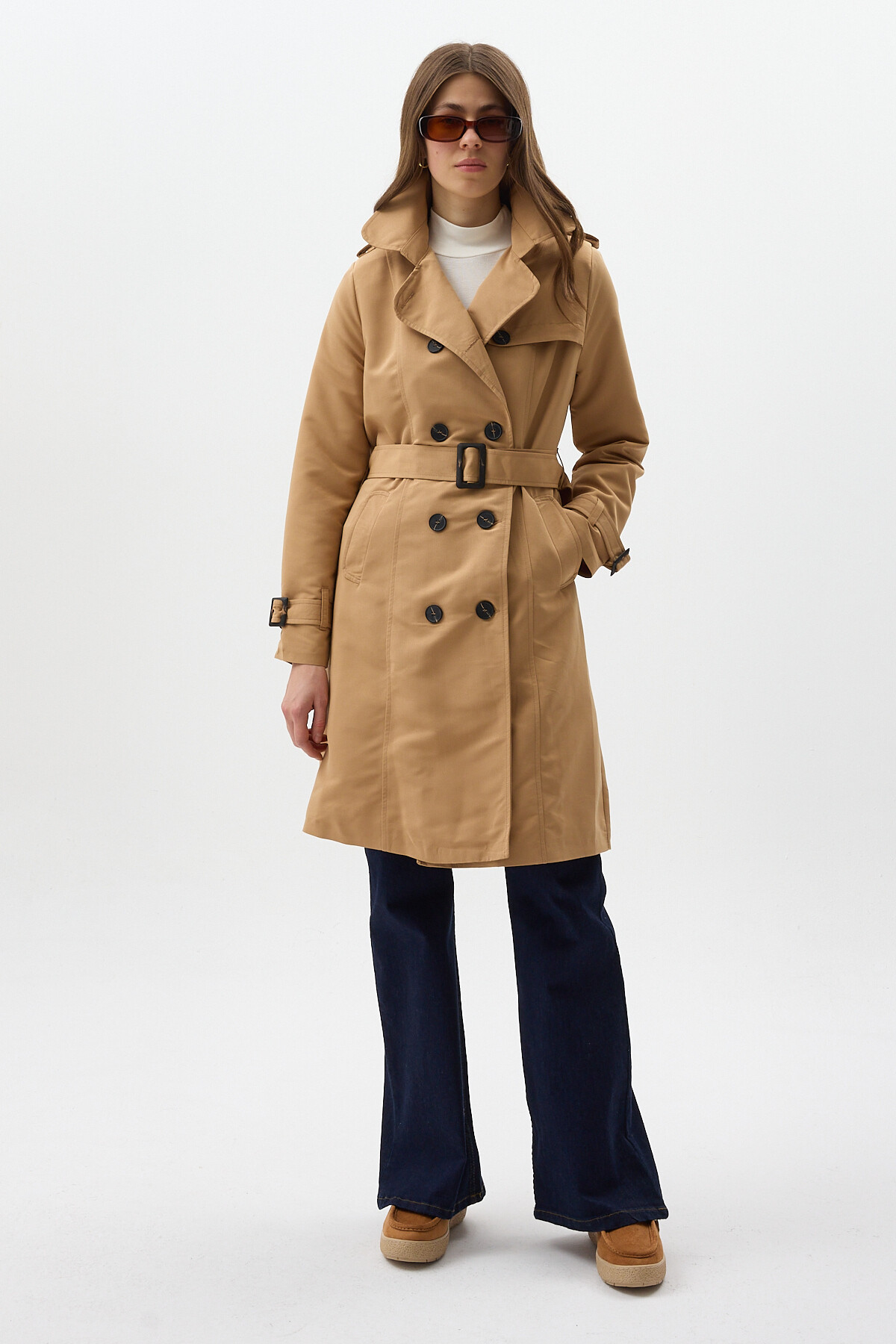 Camel Kruvaze Yaka Bel Bağlamalı Kadın Trençkot 3033A 
