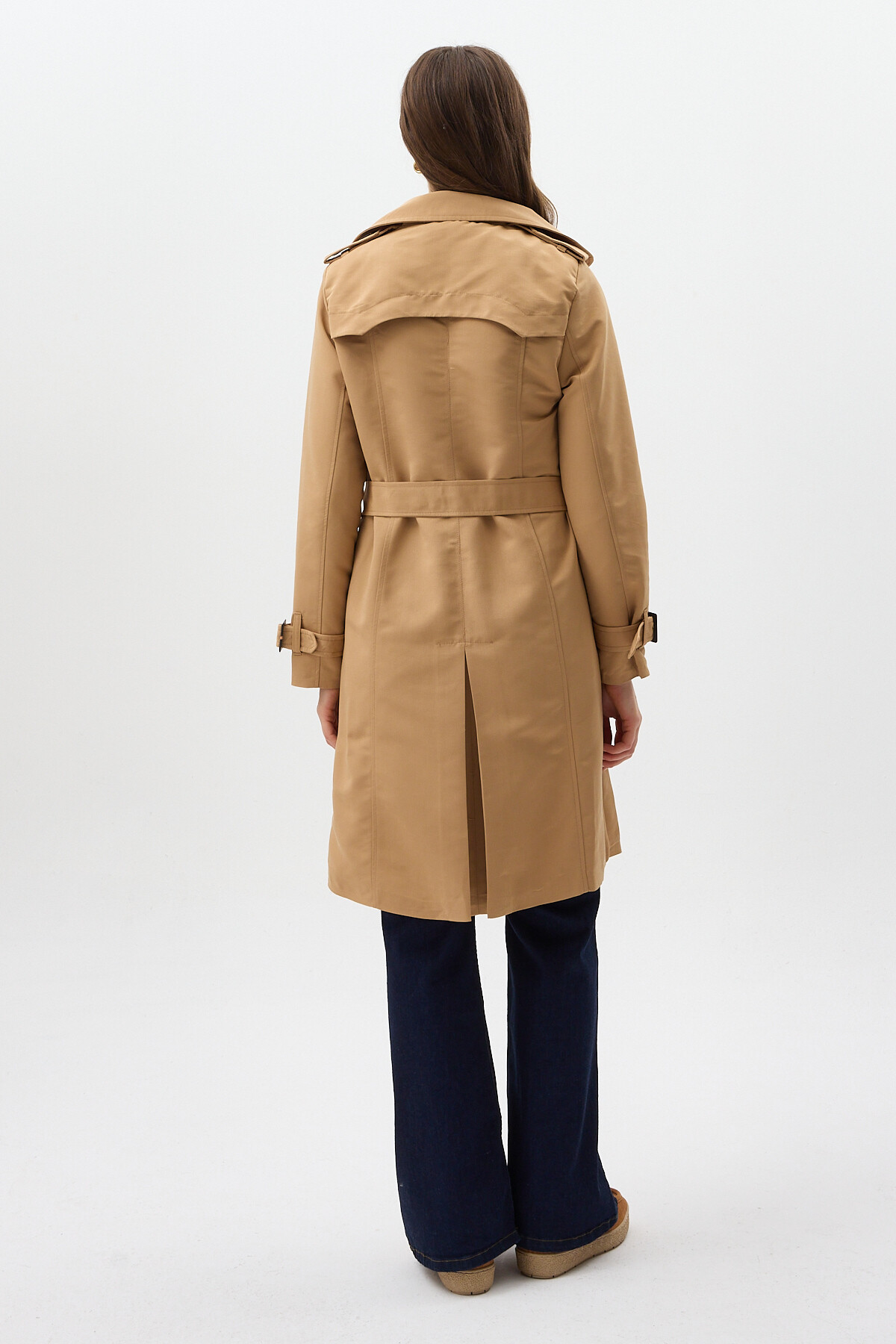 Camel Kruvaze Yaka Bel Bağlamalı Kadın Trençkot 3033A - 5