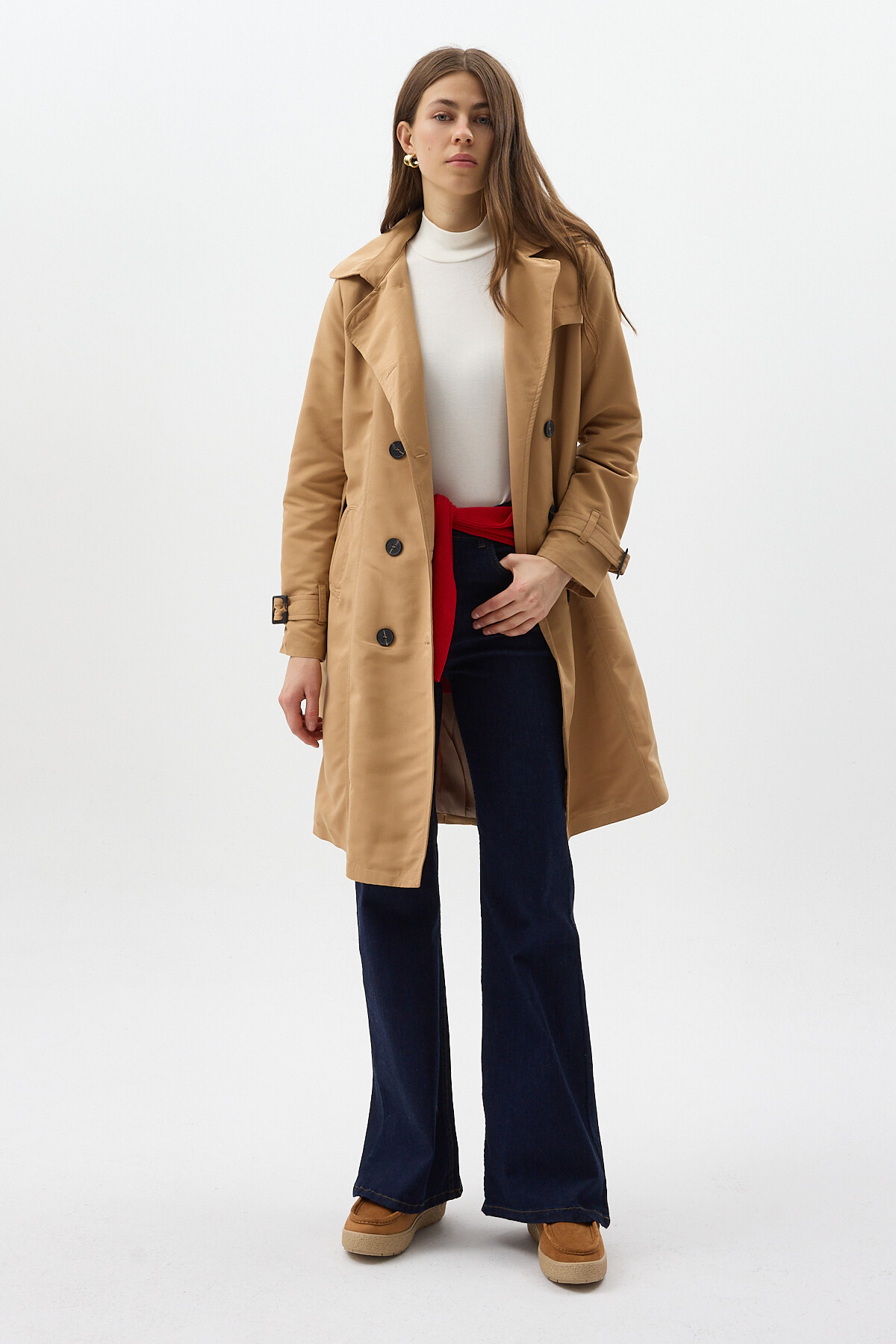 Camel Kruvaze Yaka Bel Bağlamalı Kadın Trençkot 3033A - RAYS