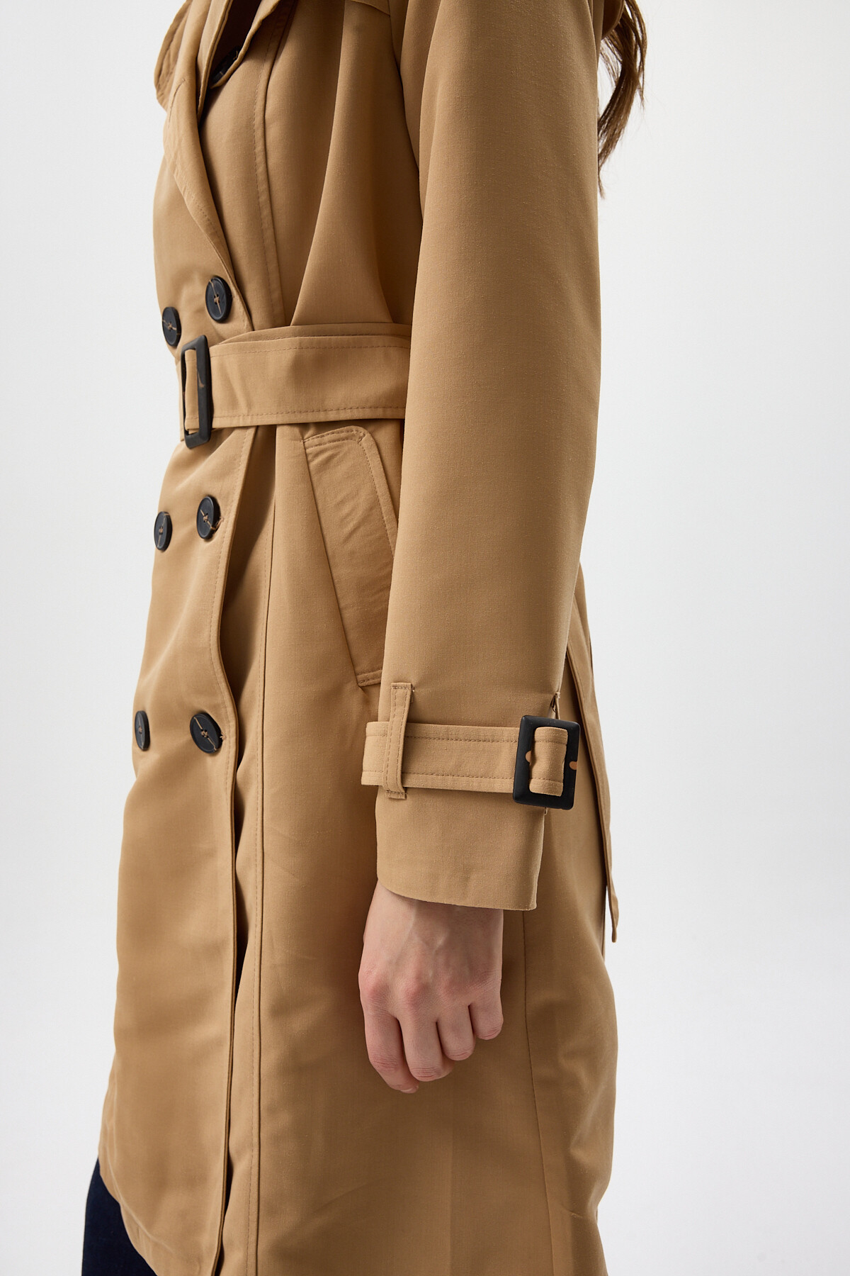 Camel Kruvaze Yaka Bel Bağlamalı Kadın Trençkot 3033A - 4