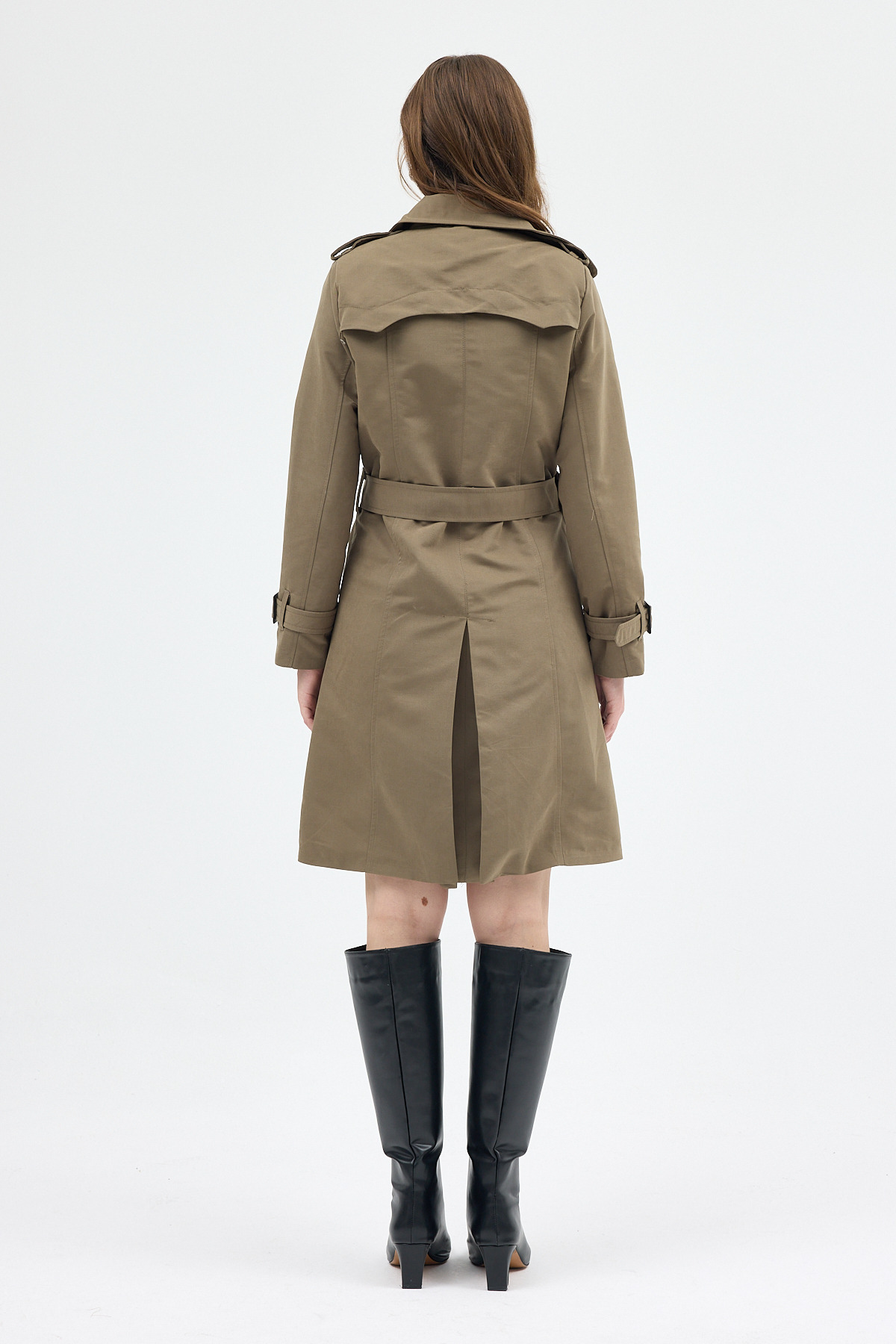 Haki Kruvaze Kuşaklı Kadın Trençkot 3033A - 5