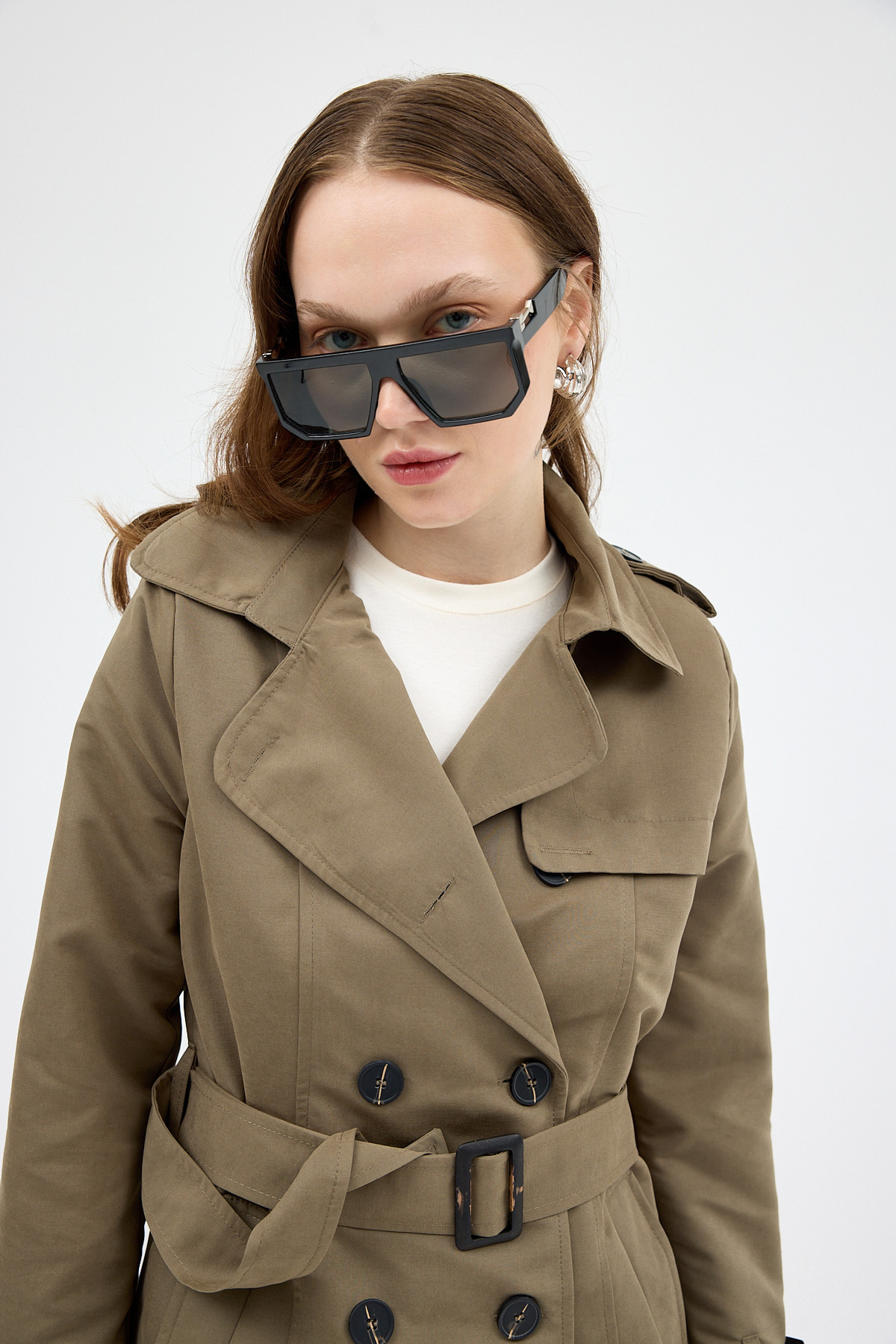 Haki Kruvaze Kuşaklı Kadın Trençkot 3033A - 4