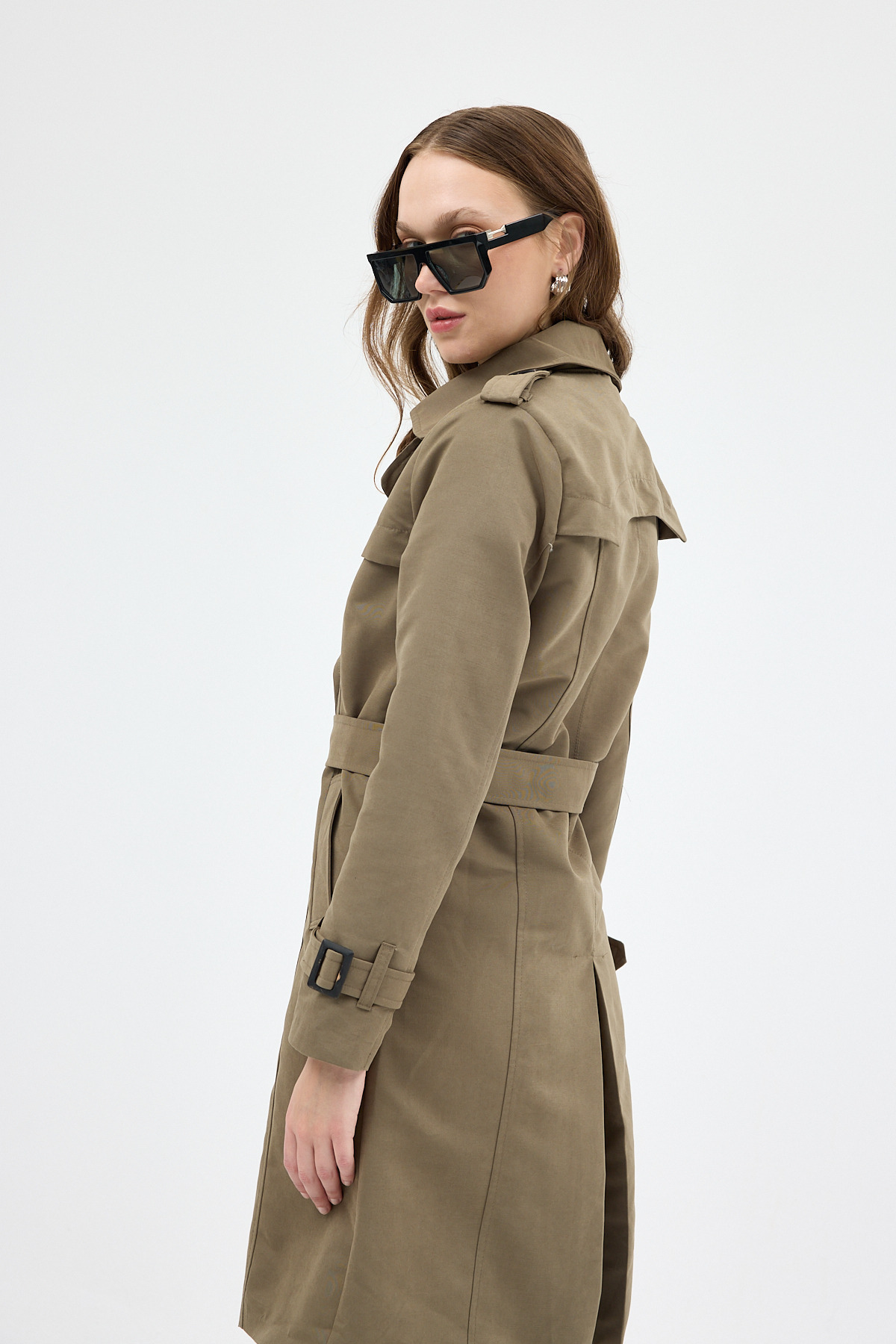 Haki Kruvaze Kuşaklı Kadın Trençkot 3033A - 2
