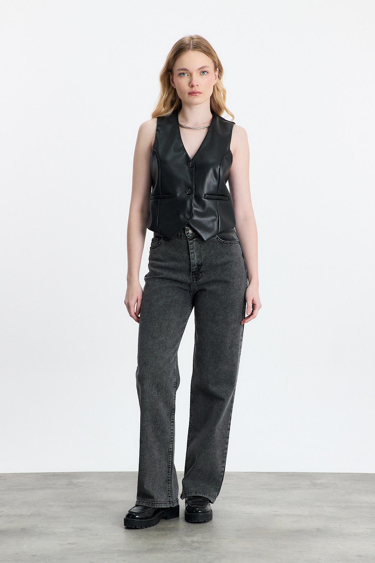 3040A Sahte Cep Detay Yelek Siyah - 7