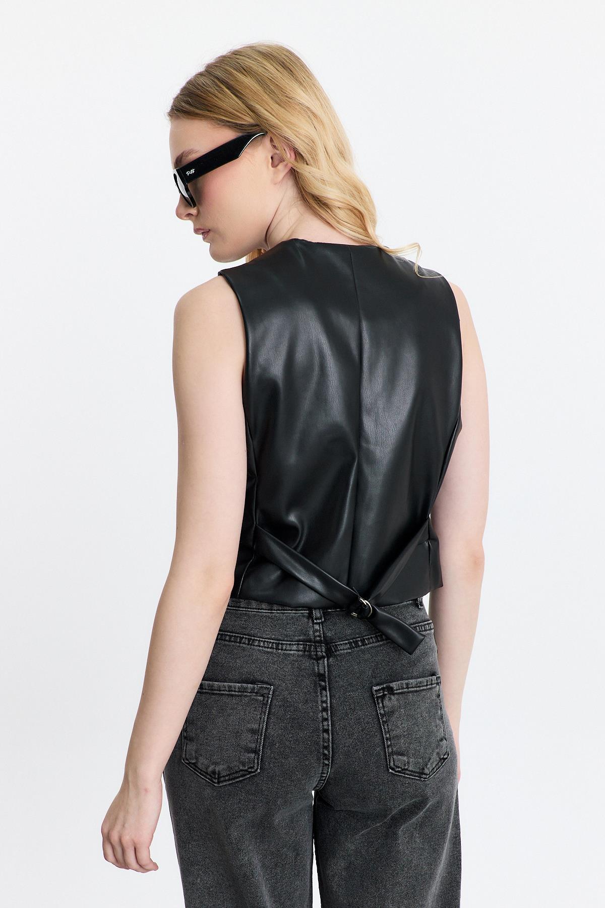 Siyah Sahte Cep Detay Yelek 3040A - 5