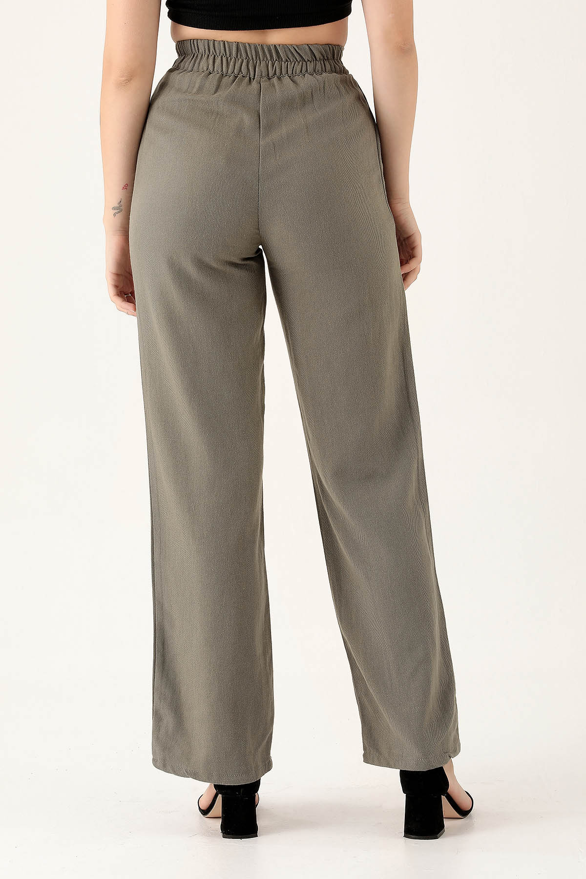 3044 Bel Bantlı Palazzo Pantolon Olive Yeşili - 6