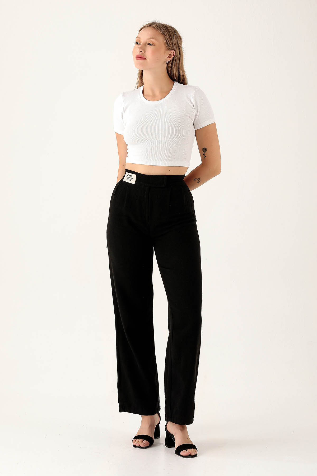 Siyah Bel Bantlı Palazzo Pantolon 3044 - 2