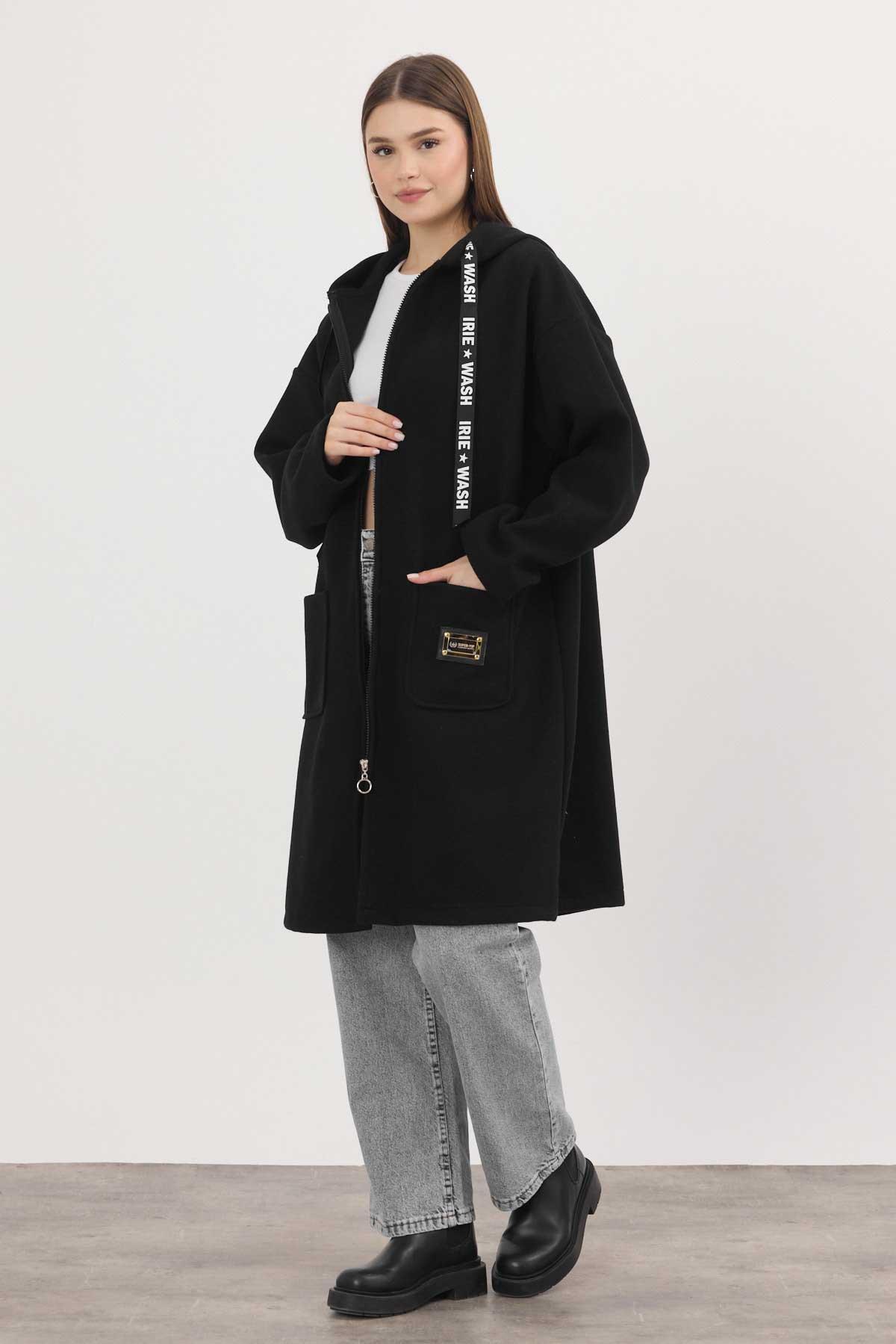 Siyah Astarsız Kaşe Hırka 3049A - 3