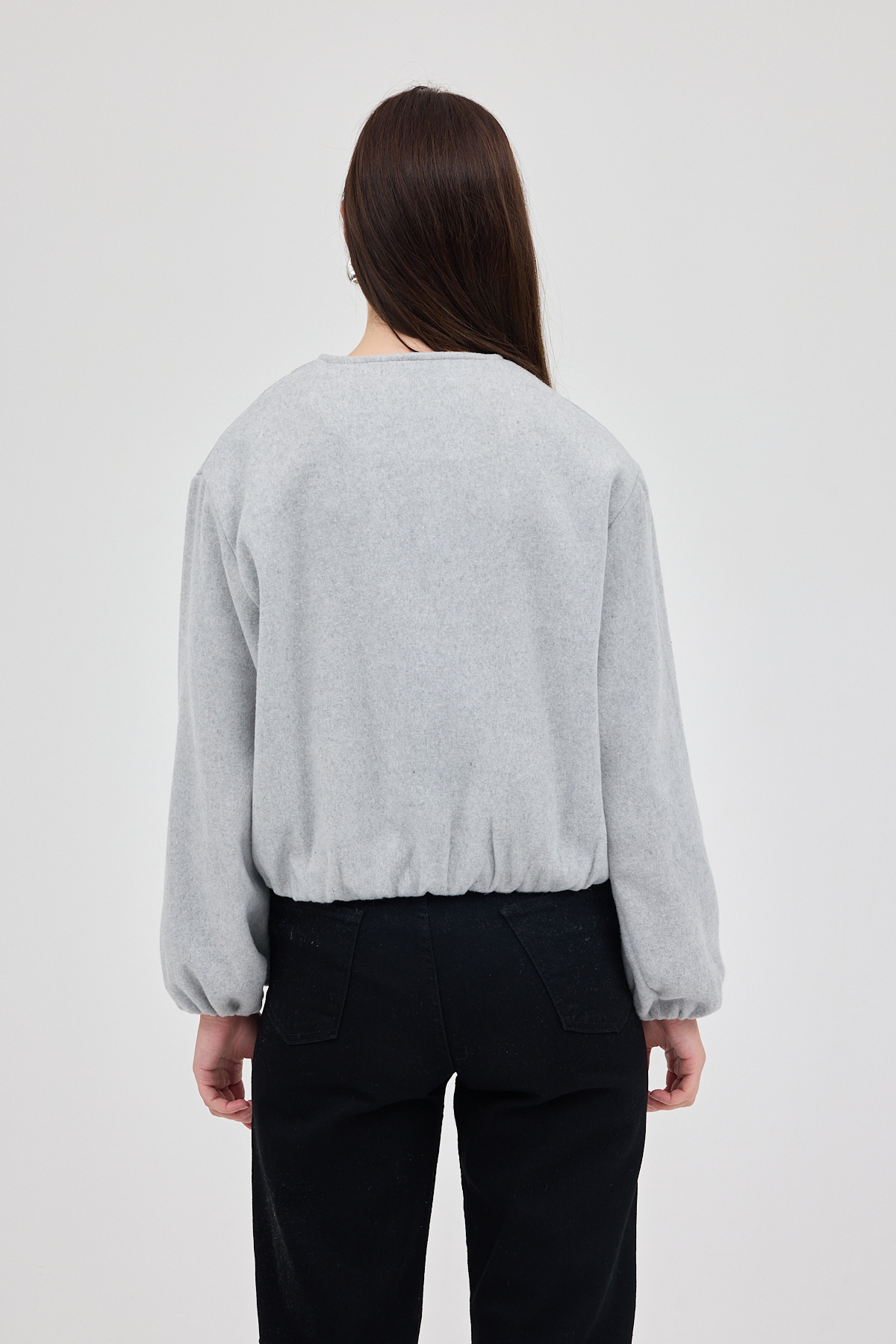 Gri Balon Kol Fermuarlı Astarlı Kısa Kadın Ceket 3053A - 5