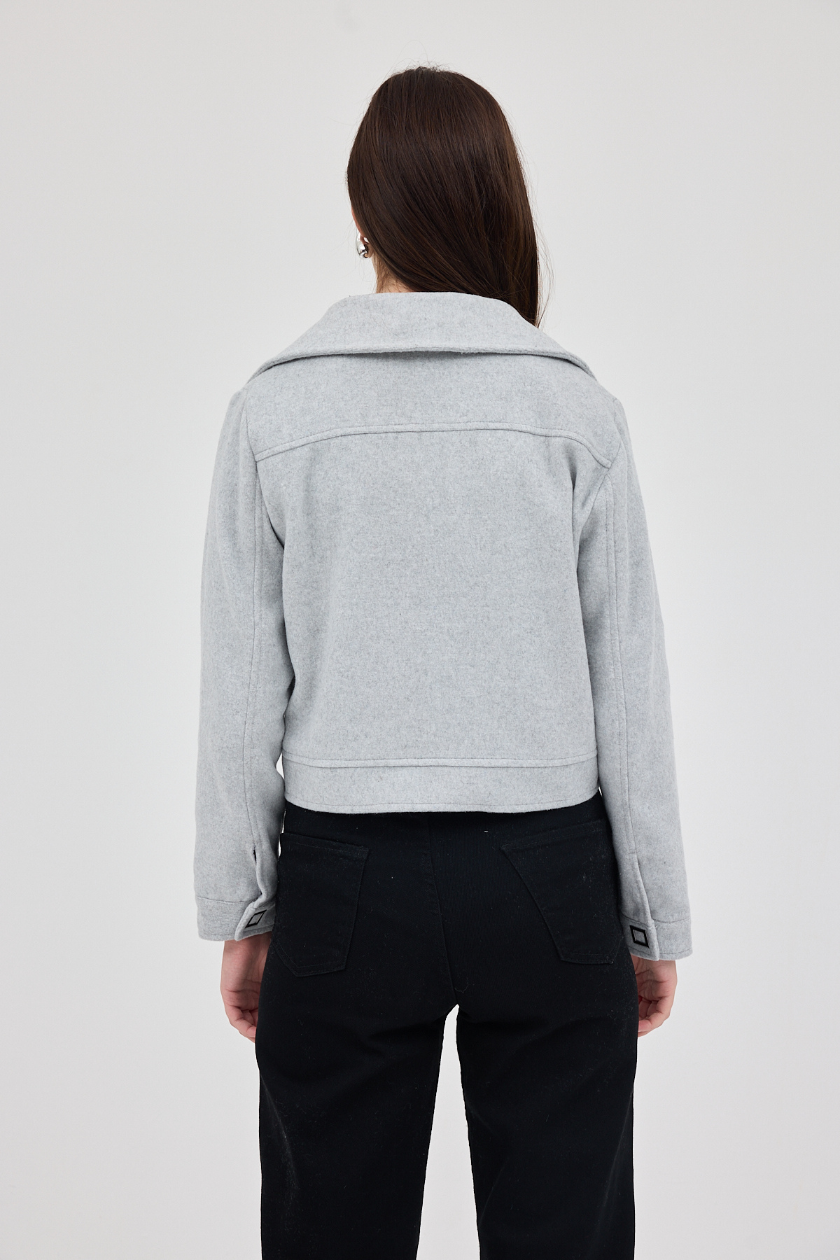 Gri Kısa Astarlı Kaşe Kadın Ceket 3055A - 5