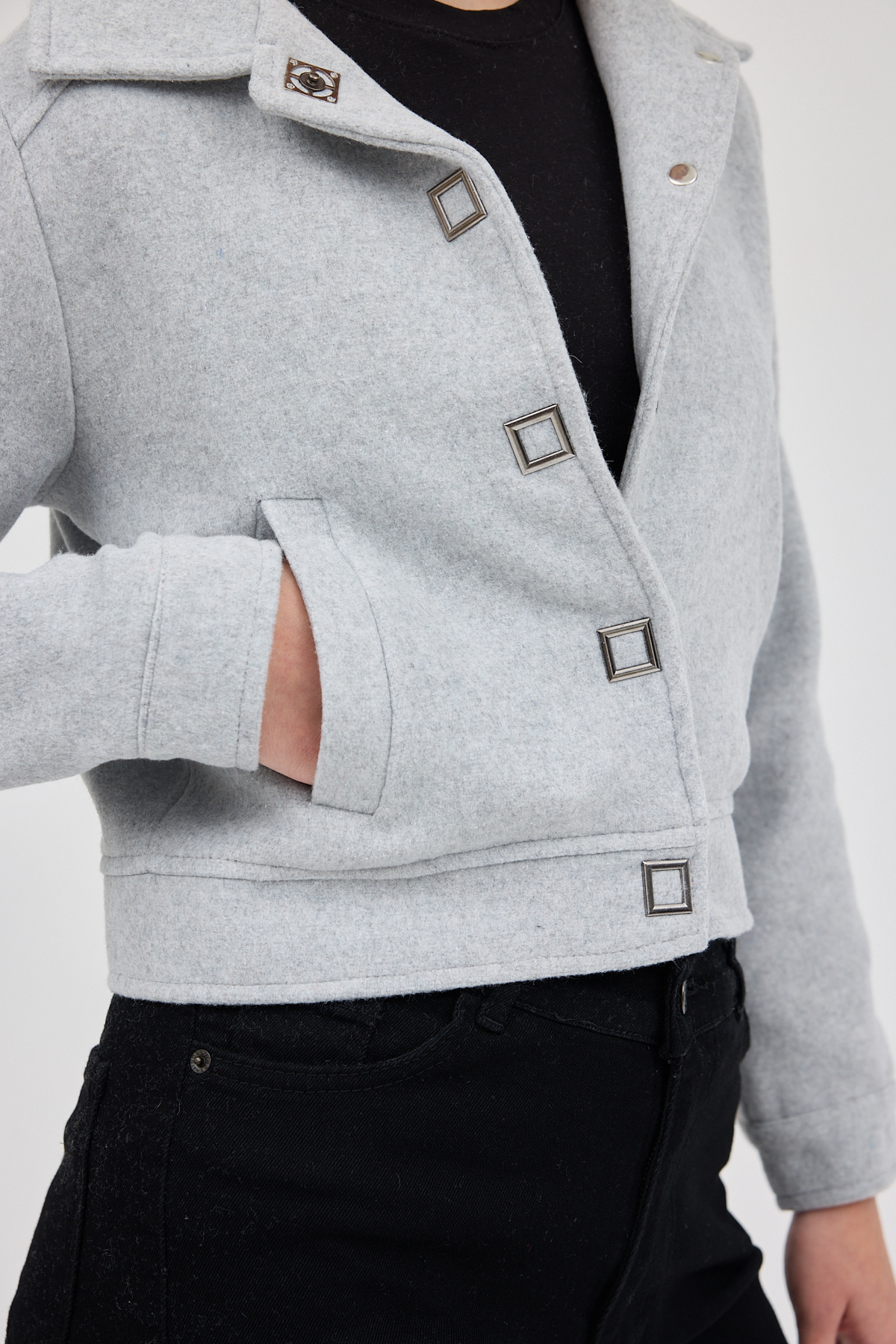 Gri Kısa Astarlı Kaşe Kadın Ceket 3055A - 4