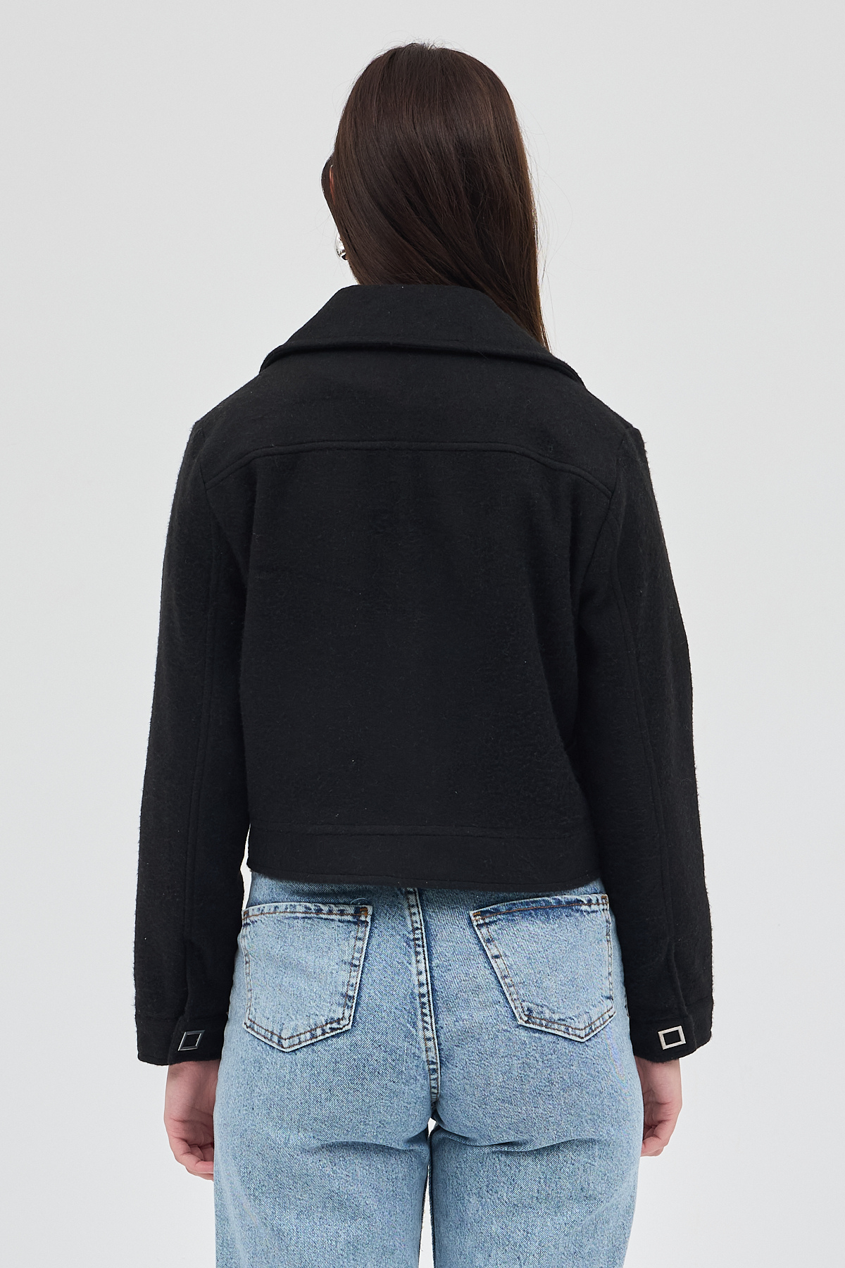 Siyah Kısa Astarlı Kaşe Kadın Ceket 3055A - 5