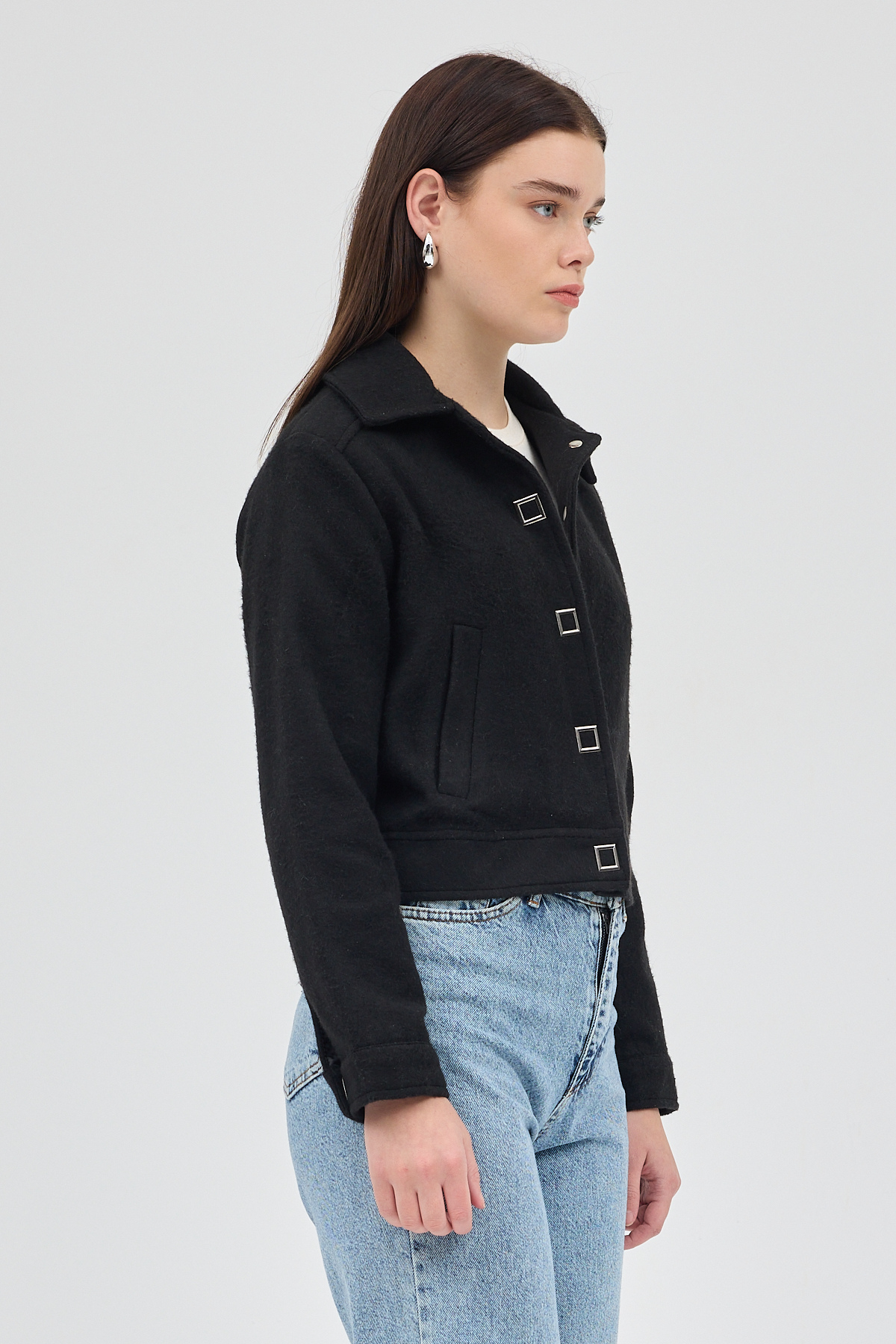 Siyah Kısa Astarlı Kaşe Kadın Ceket 3055A - RAYS (1)