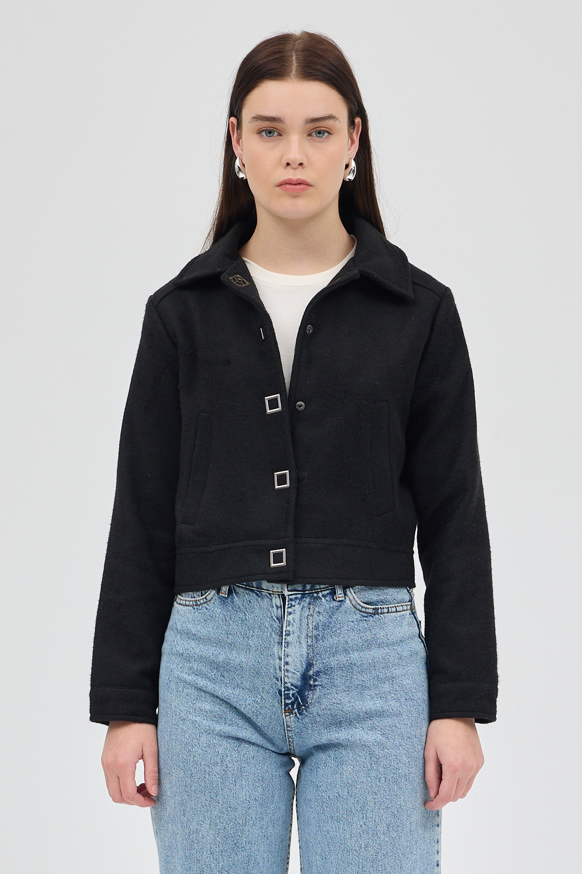 Siyah Kısa Astarlı Kaşe Kadın Ceket 3055A - 1