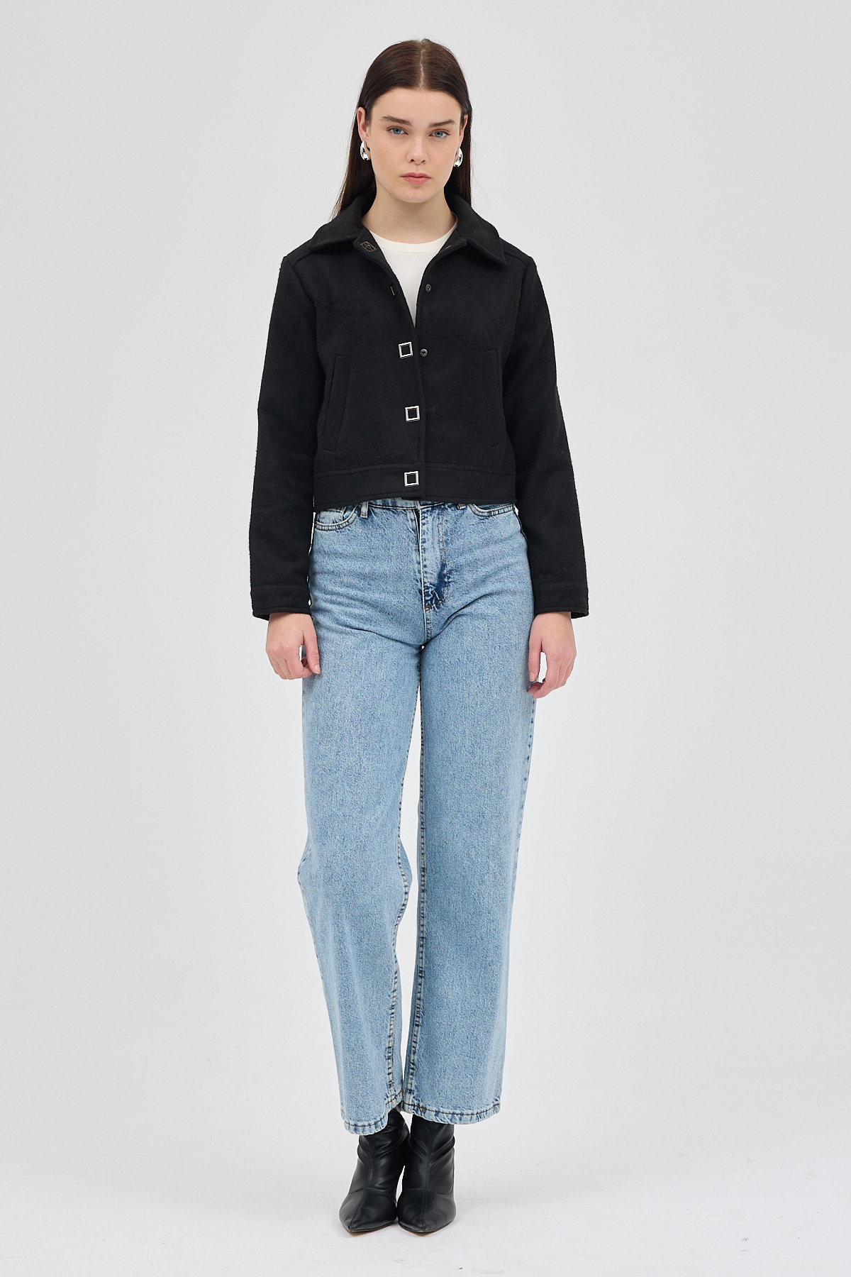 Siyah Kısa Astarlı Kaşe Kadın Ceket 3055A - RAYS