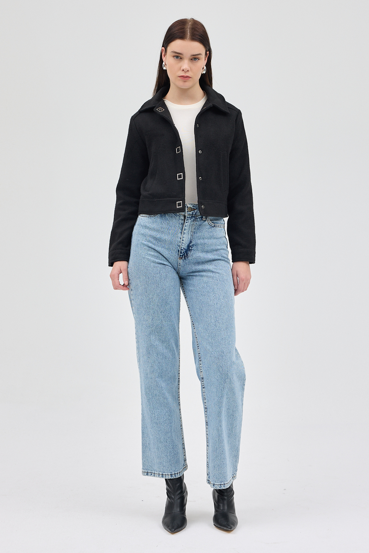 Siyah Kısa Astarlı Kaşe Kadın Ceket 3055A - 7