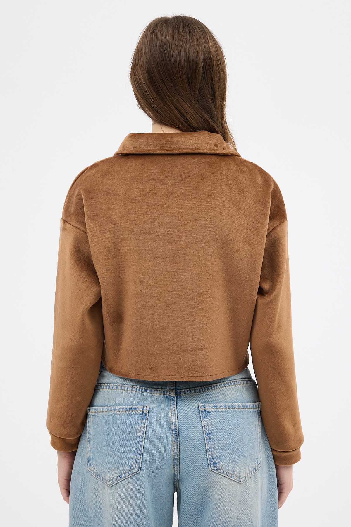 Taba Kadın Peluş Yarım Fermuarlı Crop Sweatshirt 3056A - 5