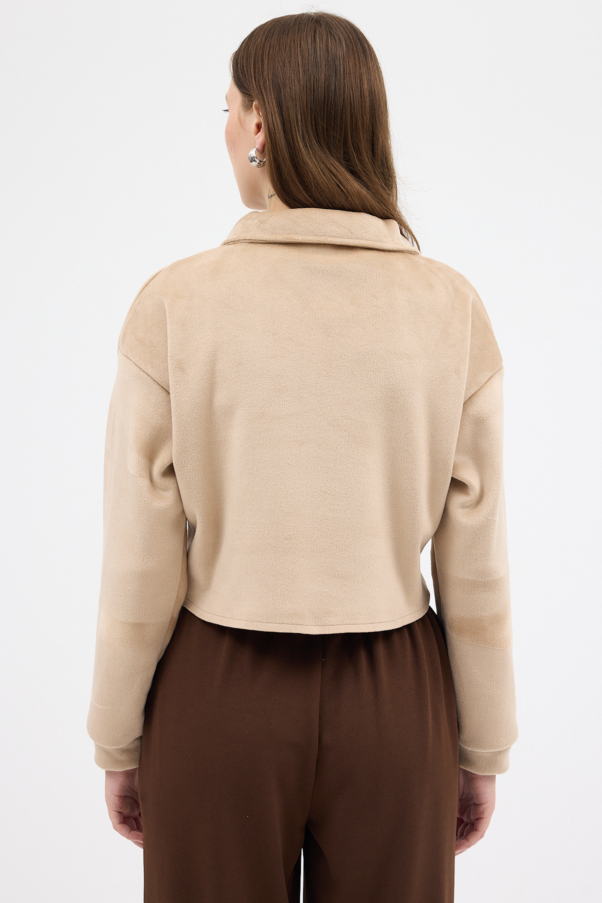 Vizon Kadın Peluş Yarım Fermuarlı Crop Sweatshirt 3056A - 5